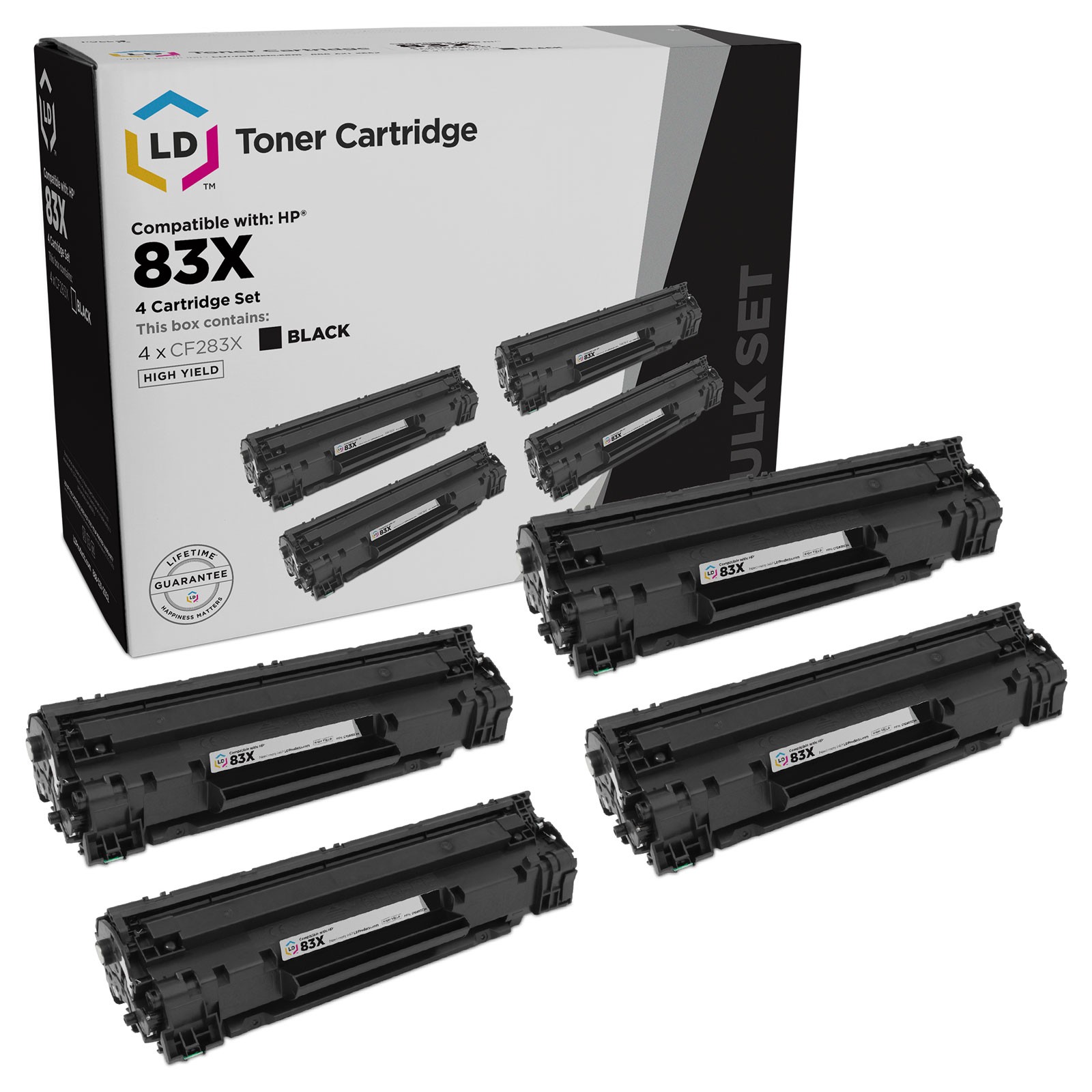 LD Compatible for HP CF283X/83X 4PK HY BLK Toners for LaserJet Pro M201dw/M225dn