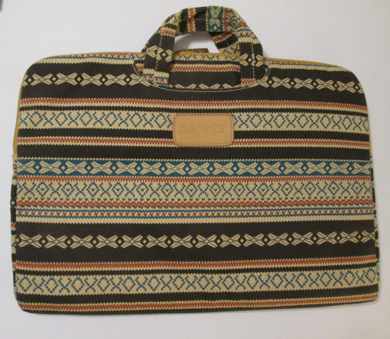 Dachee Laptop Canvas Designer Bag 12"x 17" Felt Interior Tan Rust Blue Tablet