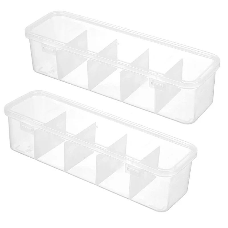 2Pcs Large Cable Management Box with Lid 5 Compartments Durable Plastic Desk Org