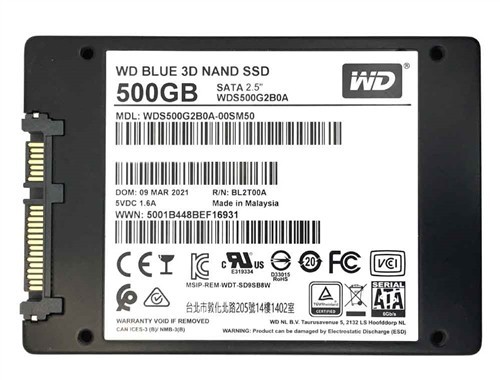 Western Digital Blue 3D NAND 500GB 2.5" SATA III Internal SSD WDS500G2B0A