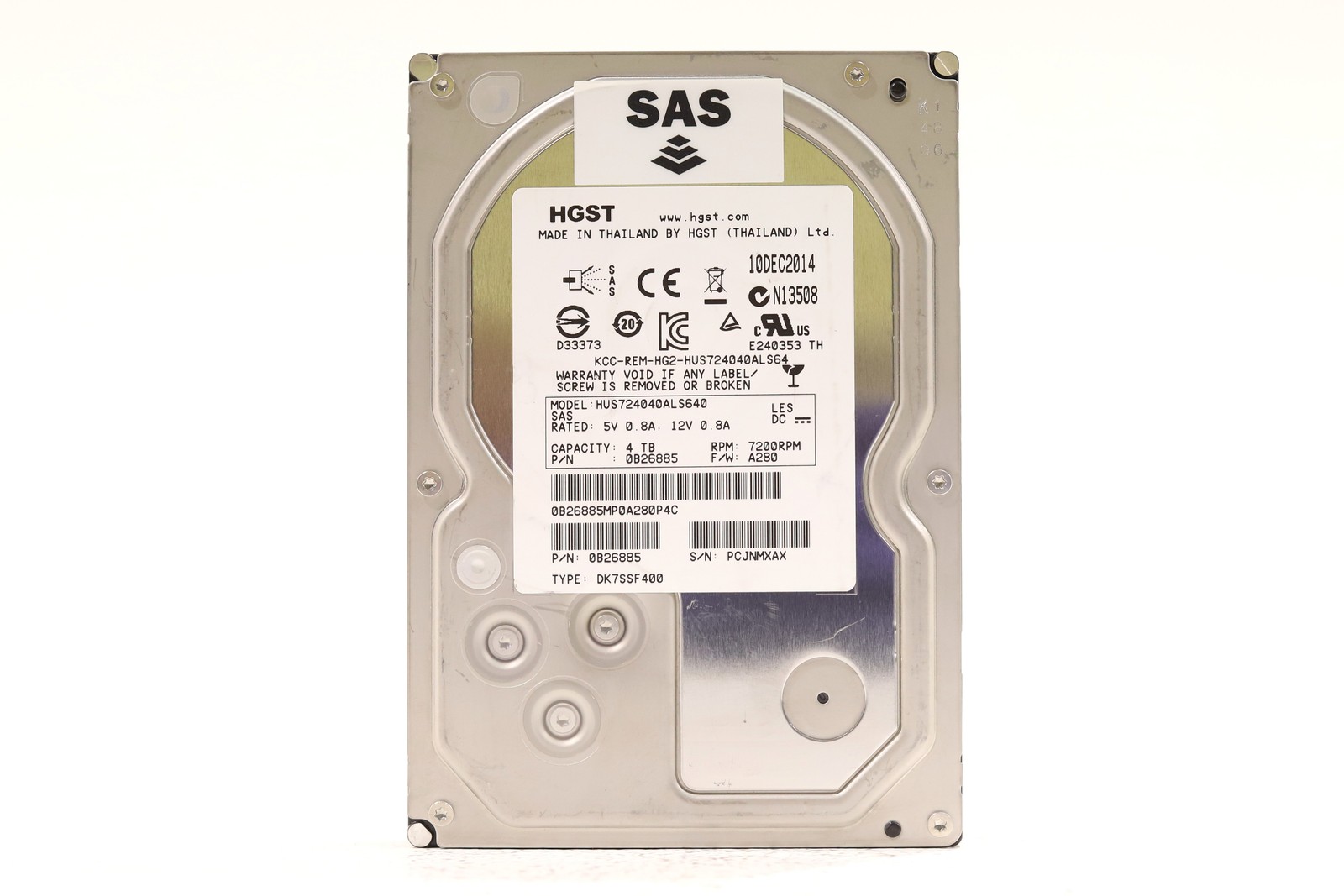 HGST HUS724040ALS640 4TB 3.5in 6Gb/s 7200RPM SAS HDD P/N: 0B26885 Tested
