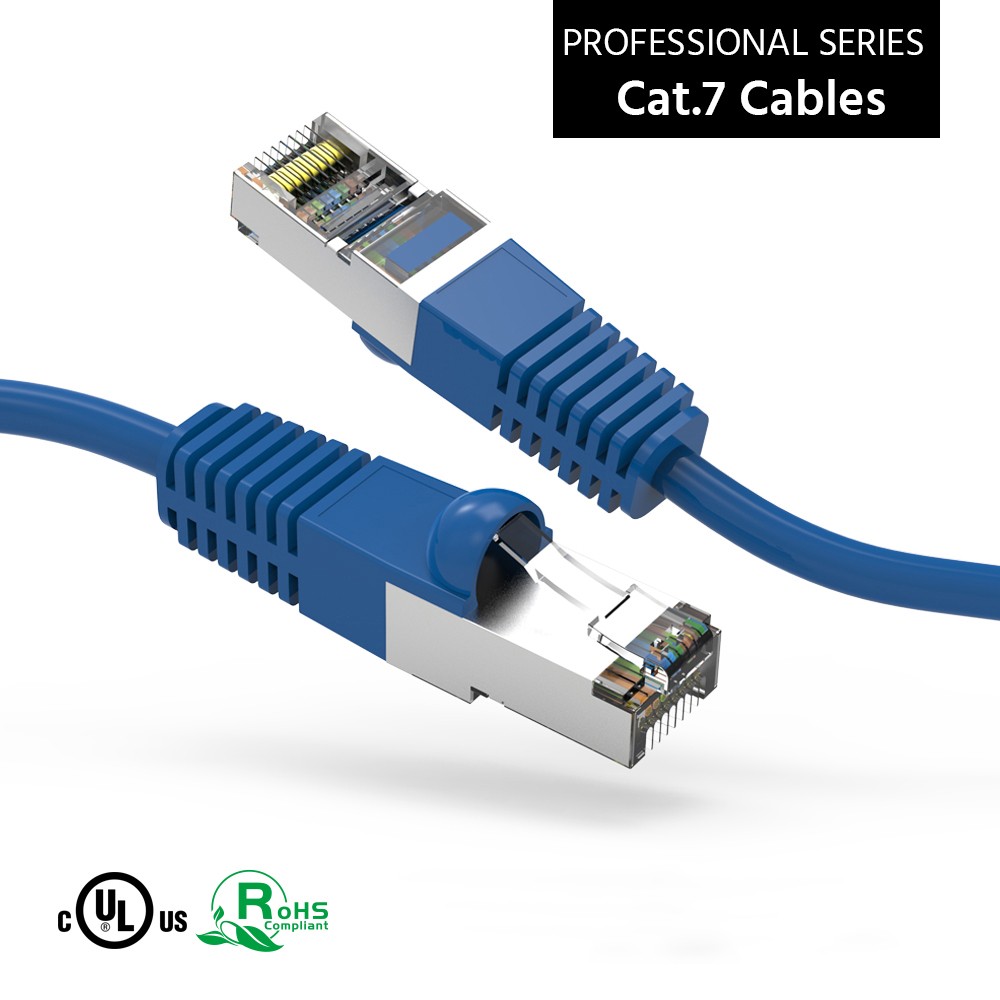 3Ft CAT7 Shielded (SSTP) 600MHz Ethernet Network Booted Cable Blue