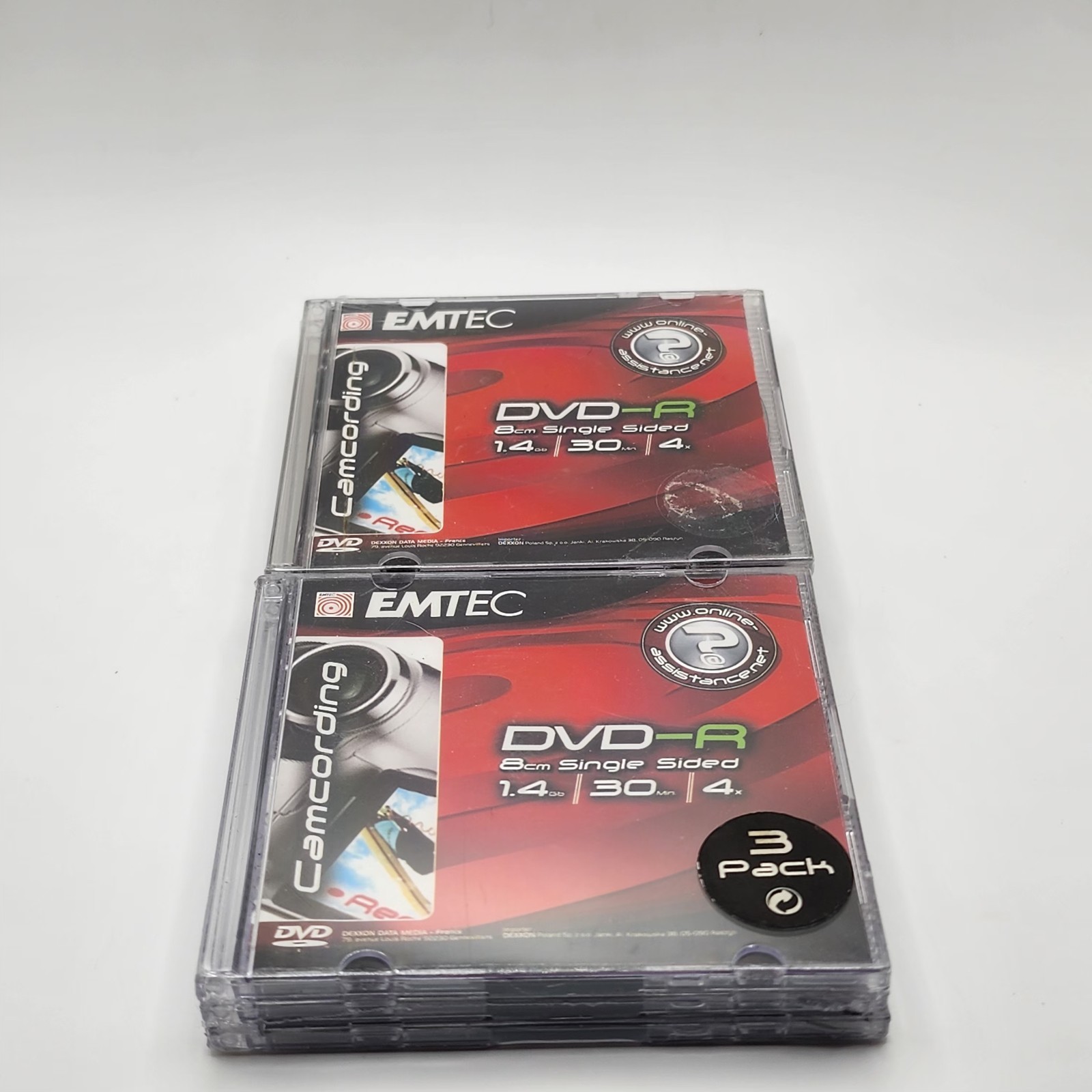 2-EMTEC DVD-R 8cm Single Sided 1.4GB 30 Minute 4X Camcording New Sealed 3-pack 