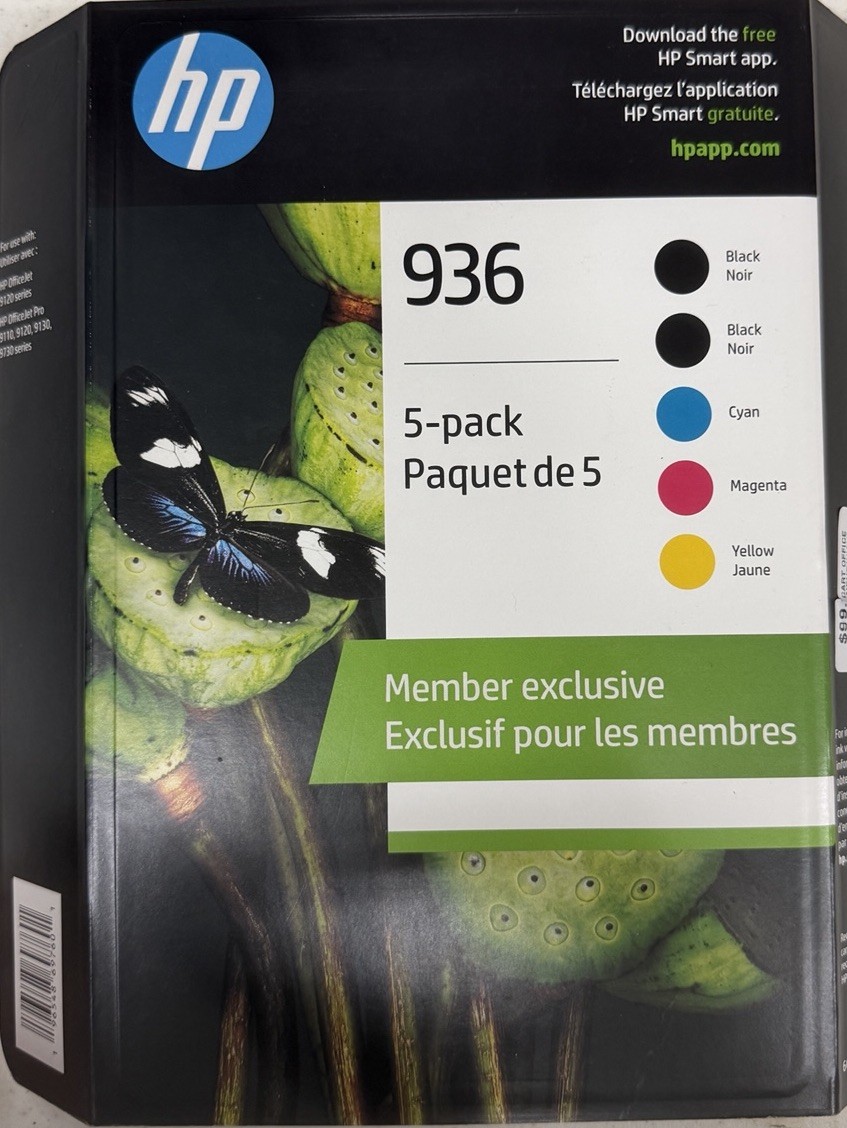 NEW HP 936 5-Pack-2-BLACK, CYAN, MAGENTA, YELLOW INK CARTRIDGES EXP 08/2027