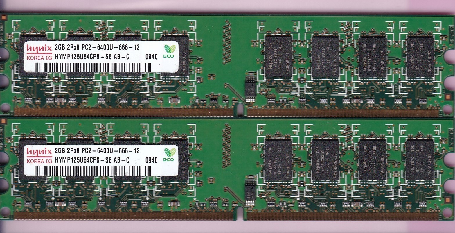4GB 2x2GB PC2-6400 DDR2-800 HYNIX HYMP125U64CP8-S6 AB-C Desktop Ram Memory Kit