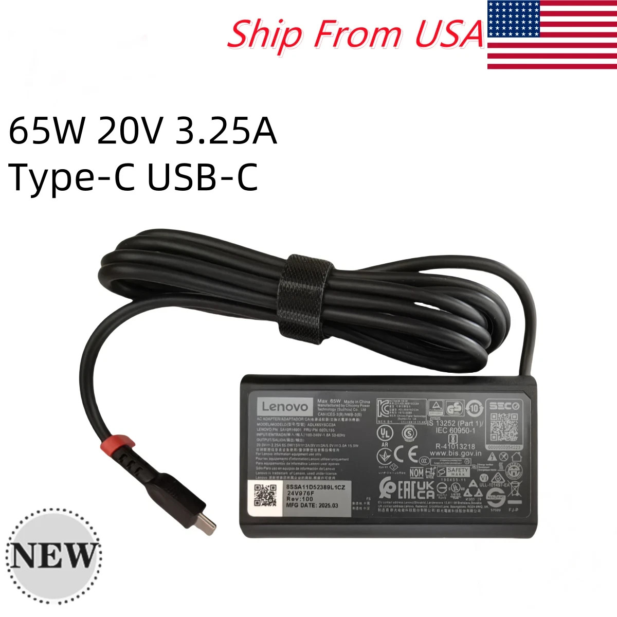 Geniune 65W USB-C Type-C Laptop Charger Adapter Lenovo ADLX65YCC3A ThinkPad x1