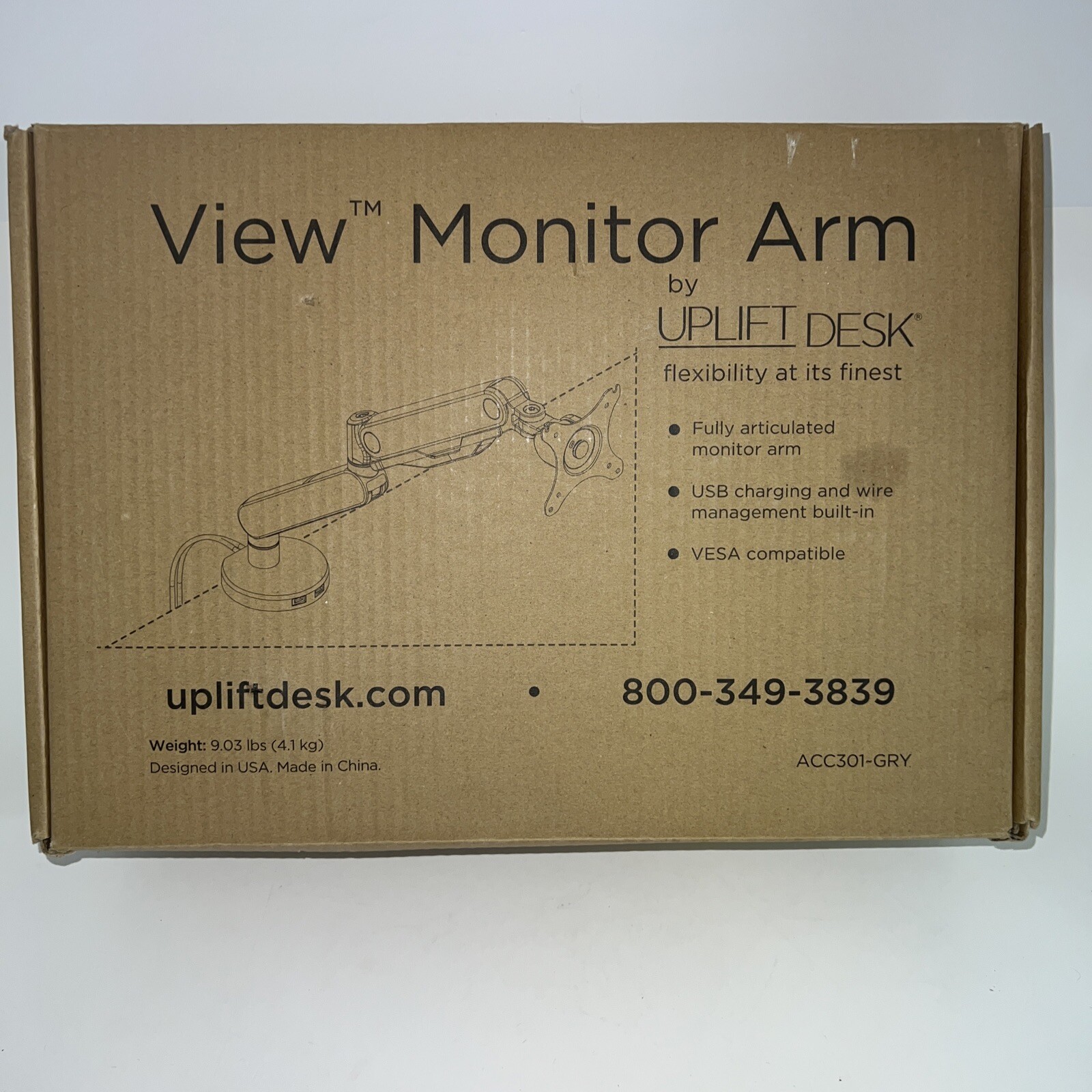 UPLIFT DESK VIEW MONITOR ARM FOR SINGLE MONITOR ACC301-GRAY IN ORIGINAL BOX