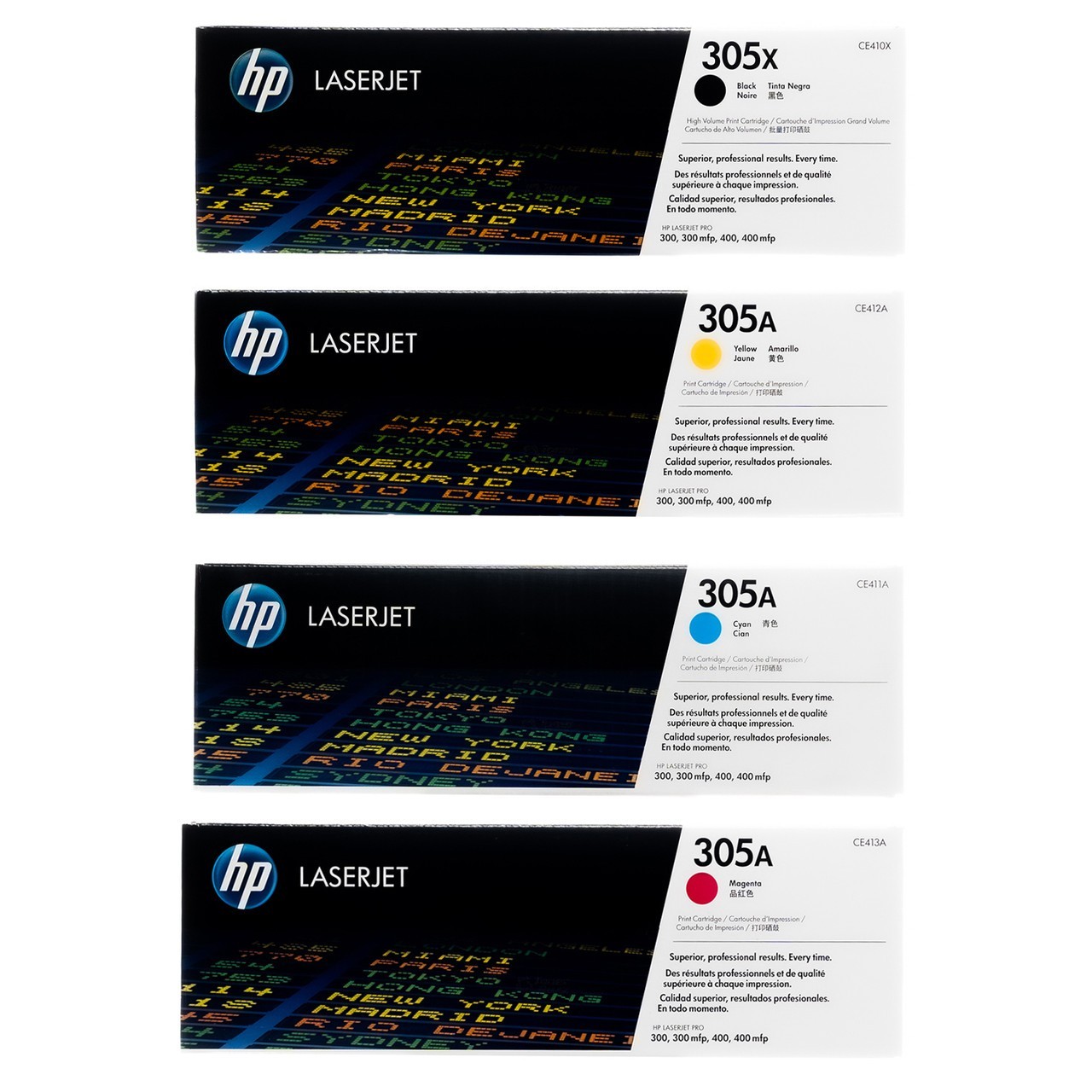 HP 305X Black High Capacity 305A Cyan, Magenta, Yellow LaserJet Toner Set