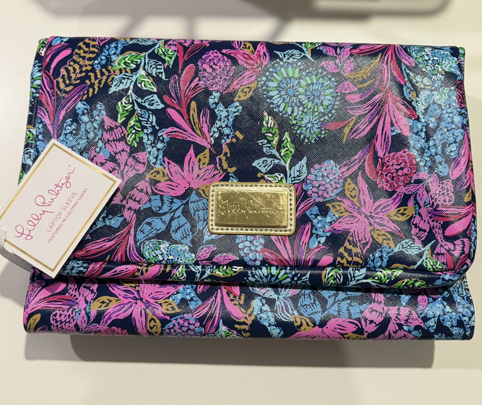 Lilly Pulitzer Laptop Sleeve Leatherette Aegean Navy Calypso Coast 14" (11.5x16)