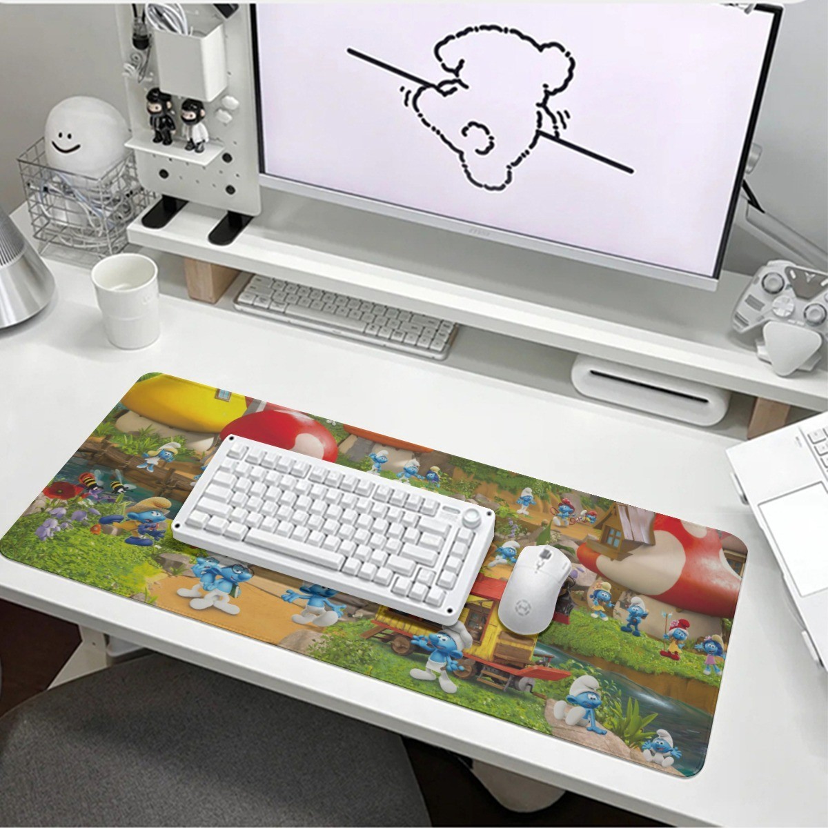 Rare The Smurfs Mushroom Print Mouse Pads For Laptop Computer PC Gaming Office