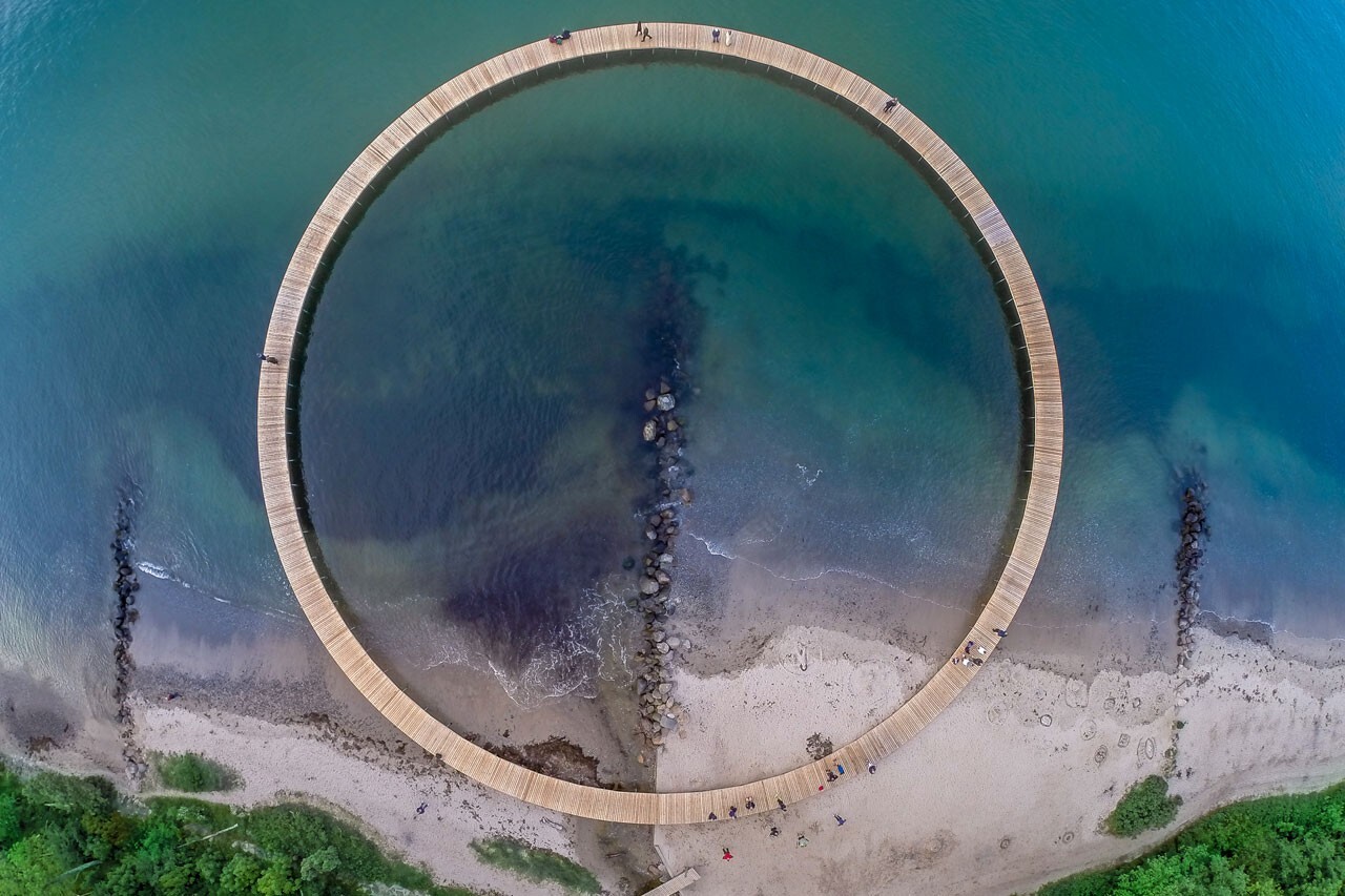 Landscape nature aerial view water sea stones coast pier Custom Gaming Mat Desk