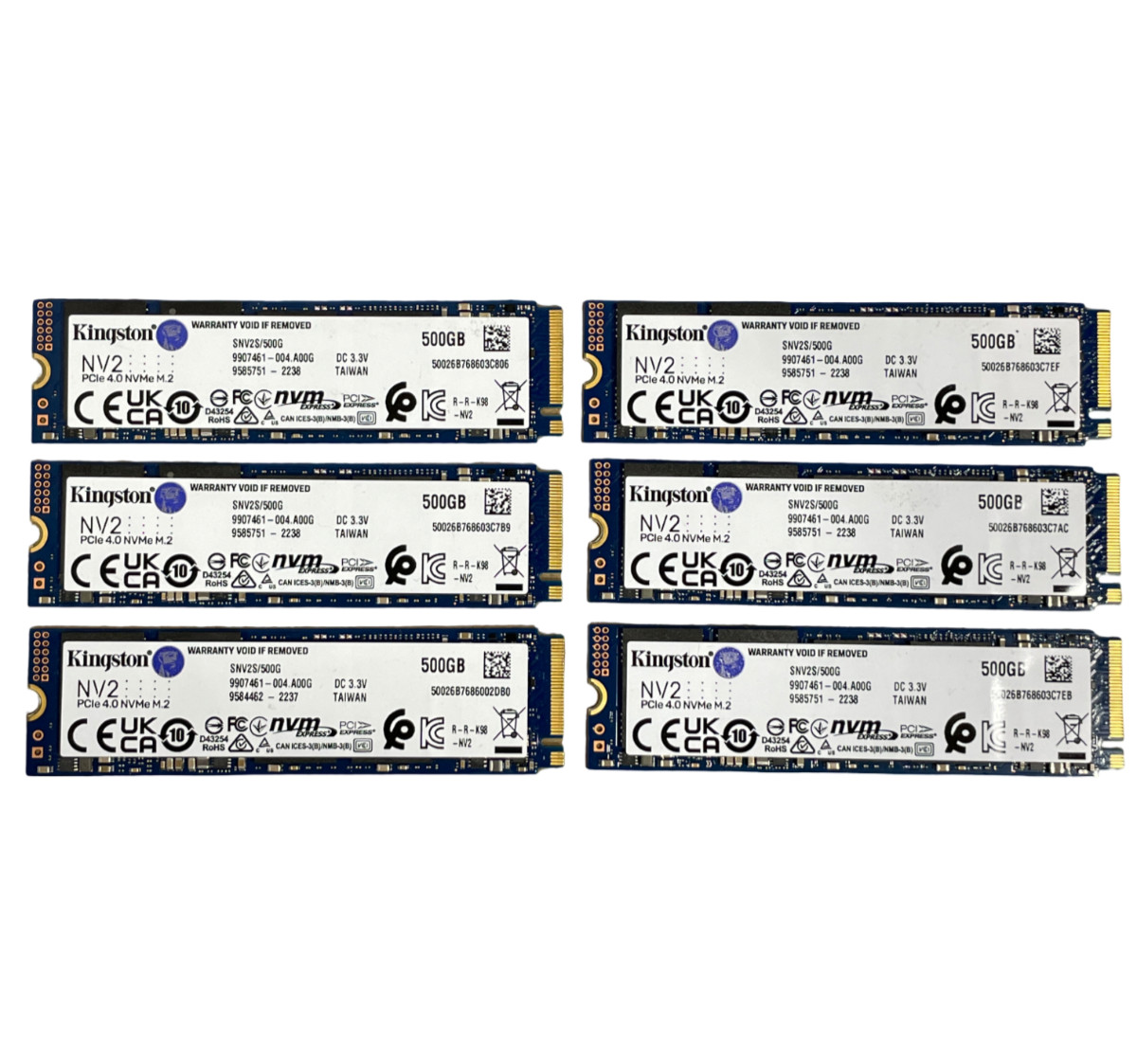 Lot of 6 Kingston 2280mm NV2 500GB M.2 NVMe Gen 4.0 x 4 SSD SNV2S/500G  #26