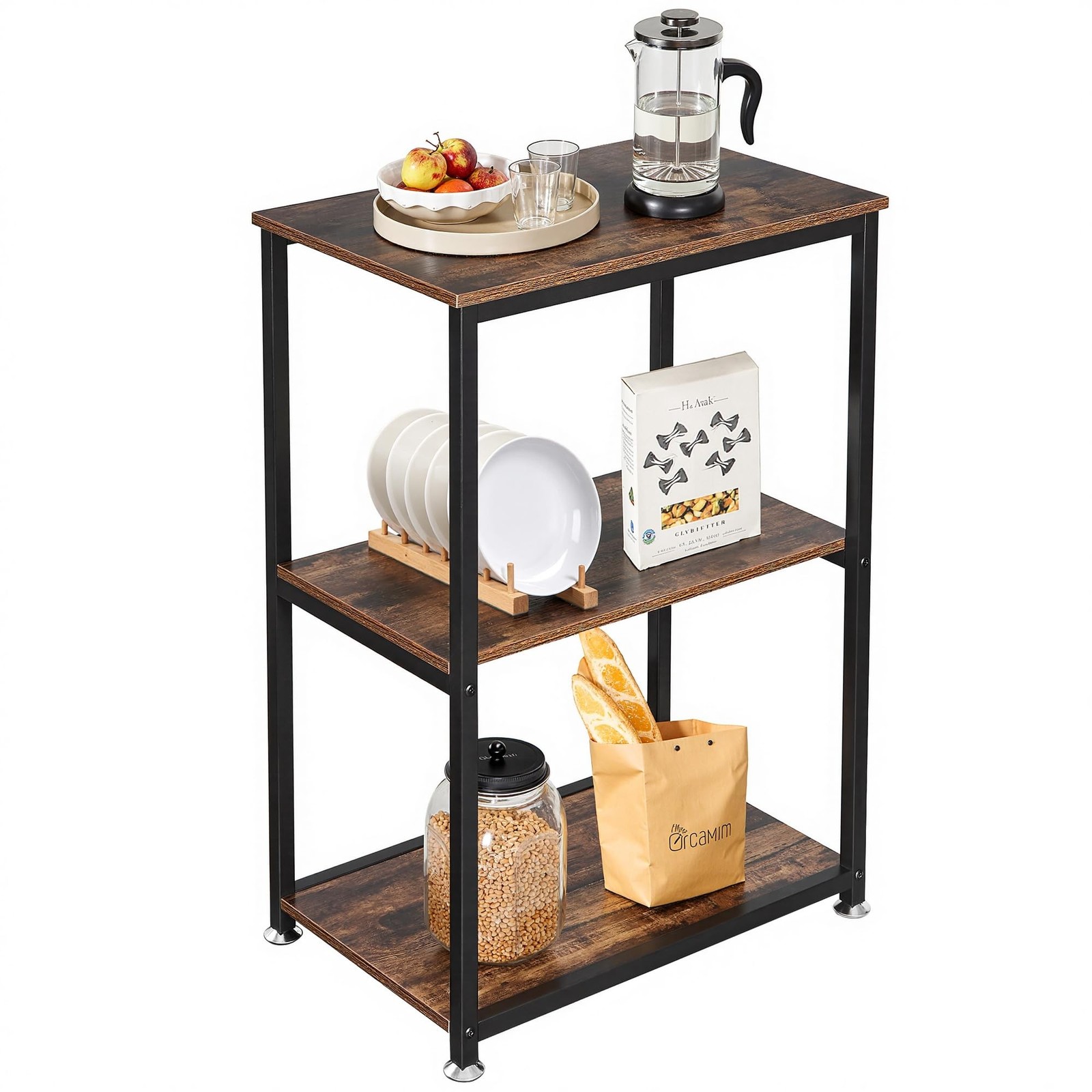 VECELO Tall End Side Table,30" Height Nightstand with 3-Tier Storage Shelf fo...