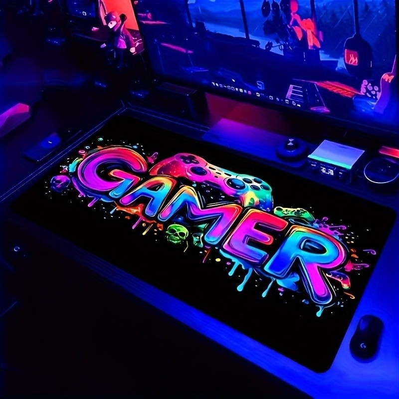 One Large Gaming Mouse Pad Featuring a UV Reactive Rubber Base, Made from Wash