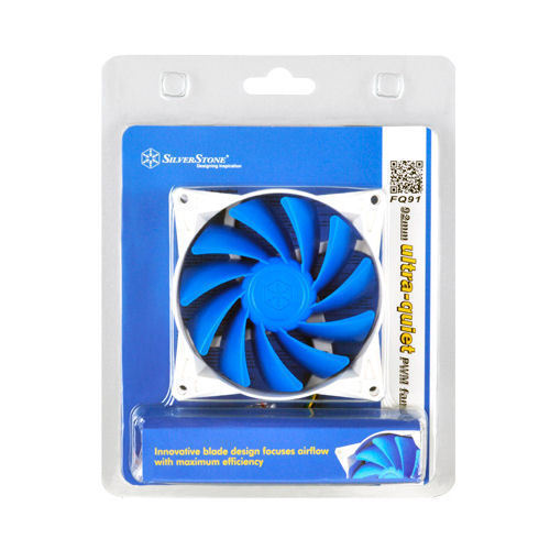 Silverstone FQ91 92mm x 92mm x 25mm Blue Blade Quiet PWM Fan, PWM 4Pin