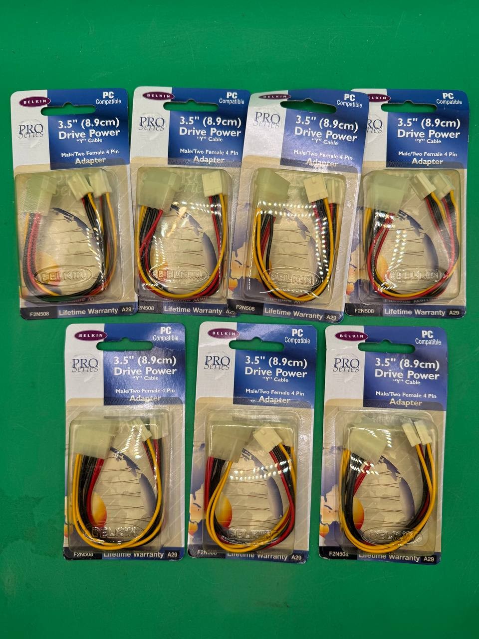 Lot of 7 Belkin F2N508 3.5 Drive Power Y Cable 4-Pin Adapter TC