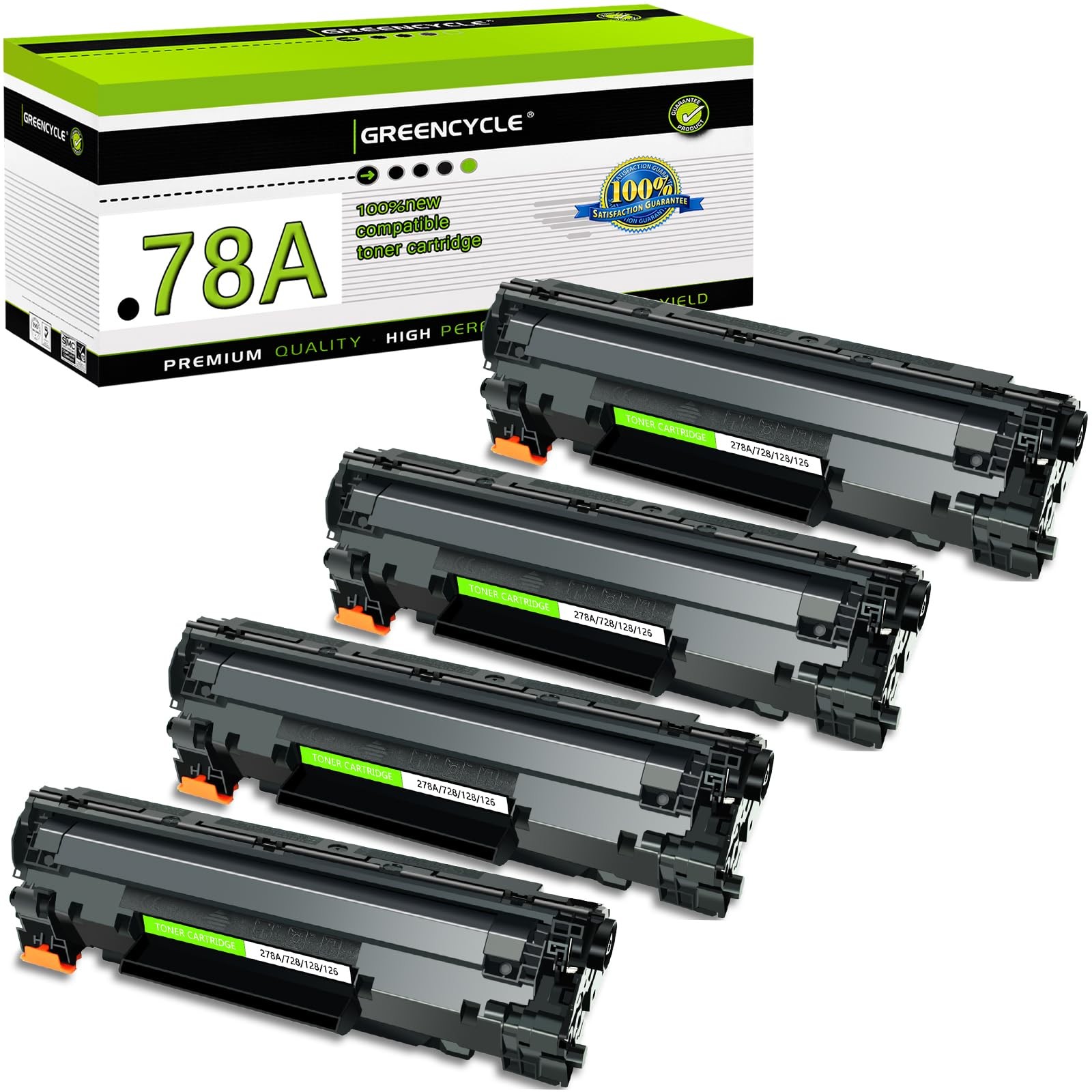 Greencycle 4 Pack CE278A Black Toner Cartridge for HP 78A