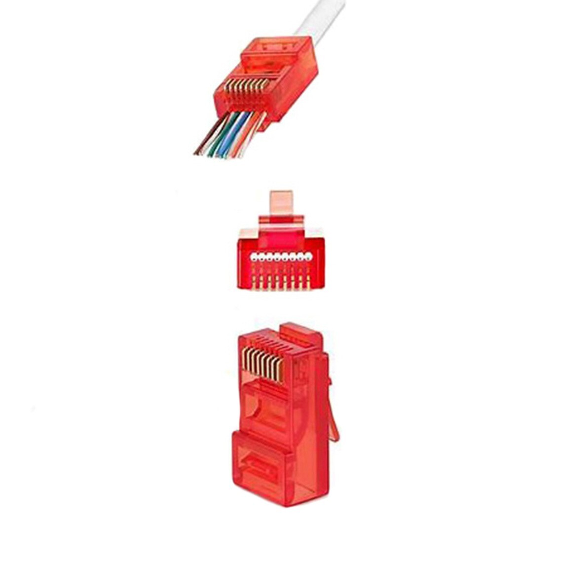 RED RJ45 EZ Modular Plug CAT6 UTP Network Cable End Pass -Thru Connector Lot