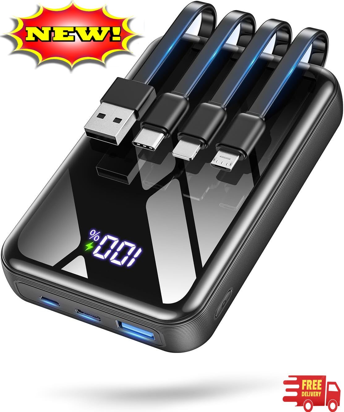 Batería externa portátil de 50000 mAh, carga rápida de 22,5 W con cables integra