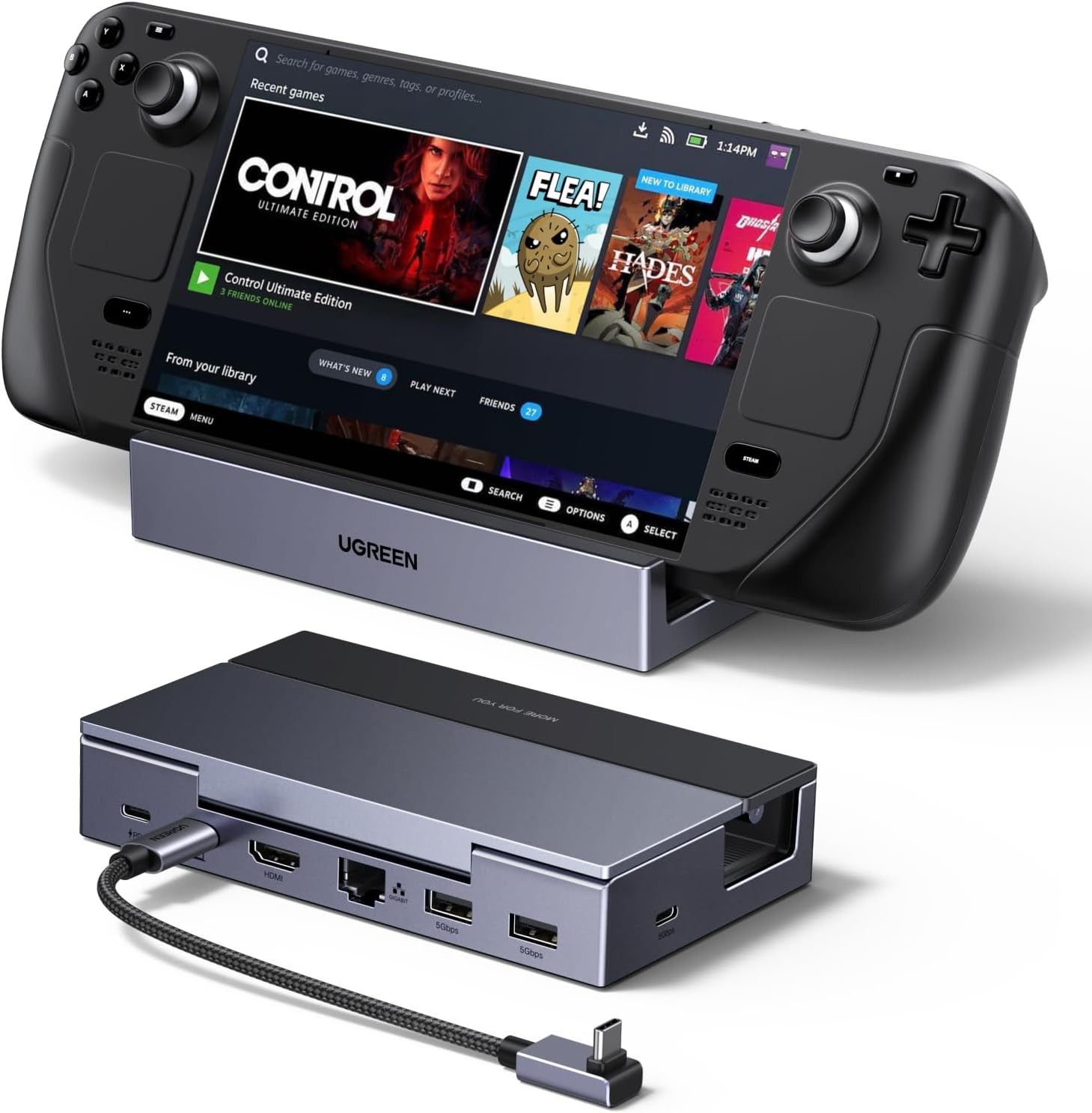 UGREEN Steam Deck Dock 6-in-1 4K@120Hz HDMI 2.1, 100W PD, USB-A & USB C 3.0, Gig
