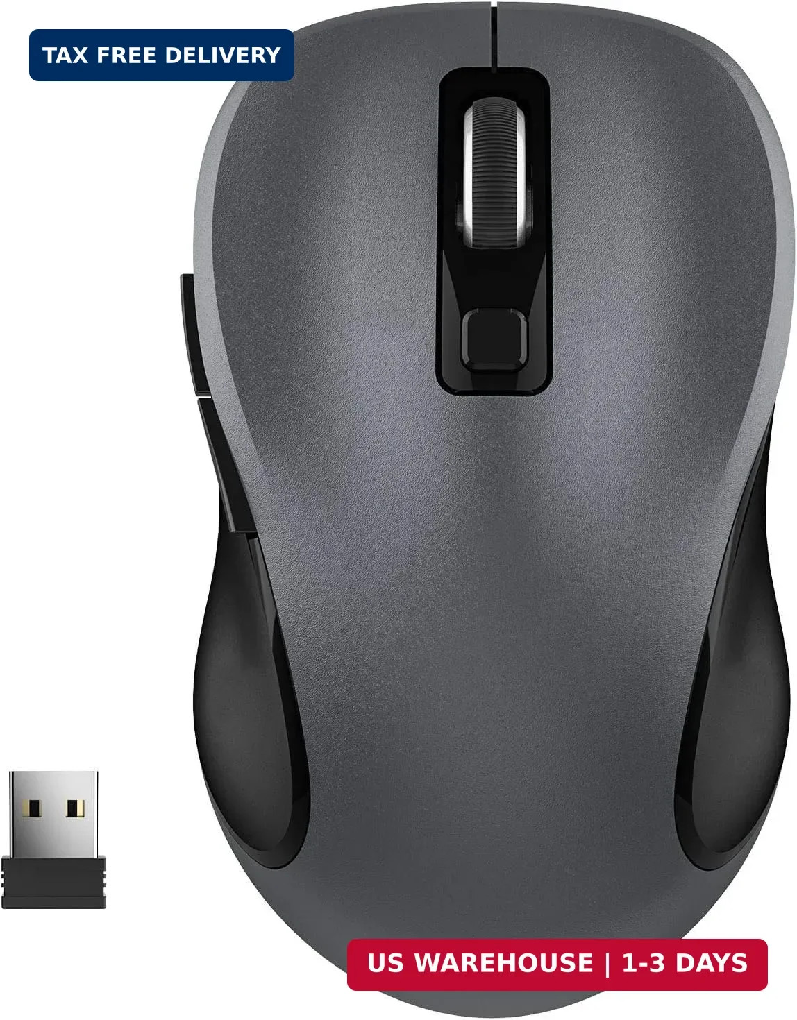 WisFox 2.4GHz Wireless Mouse for Laptop, Ergonomic 6-Button Design, Grey | 2.4GH