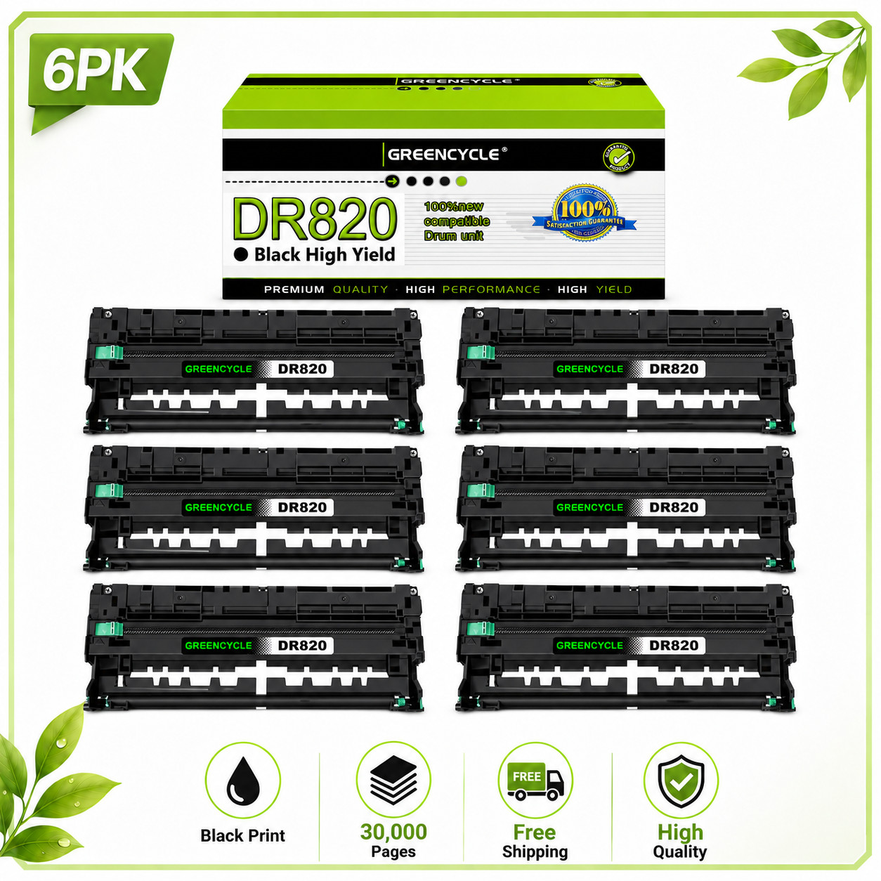 6PCK DR820 Drum Unit Fit For Brother MFC-L5850DW HL-L5100DN HL-L5200DW