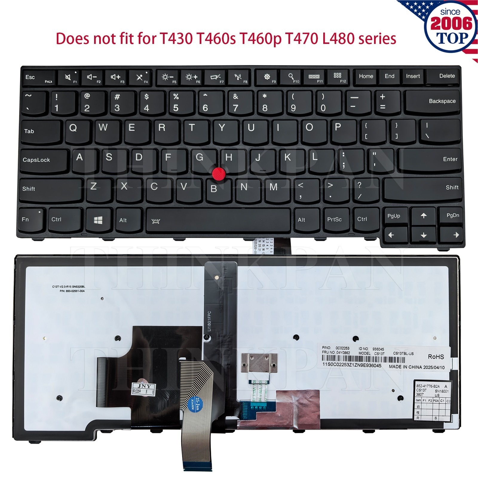New US Keyboard for Lenovo Thinkpad T440 T460 T470 T480 T14 Gen P14s Gen 123456
