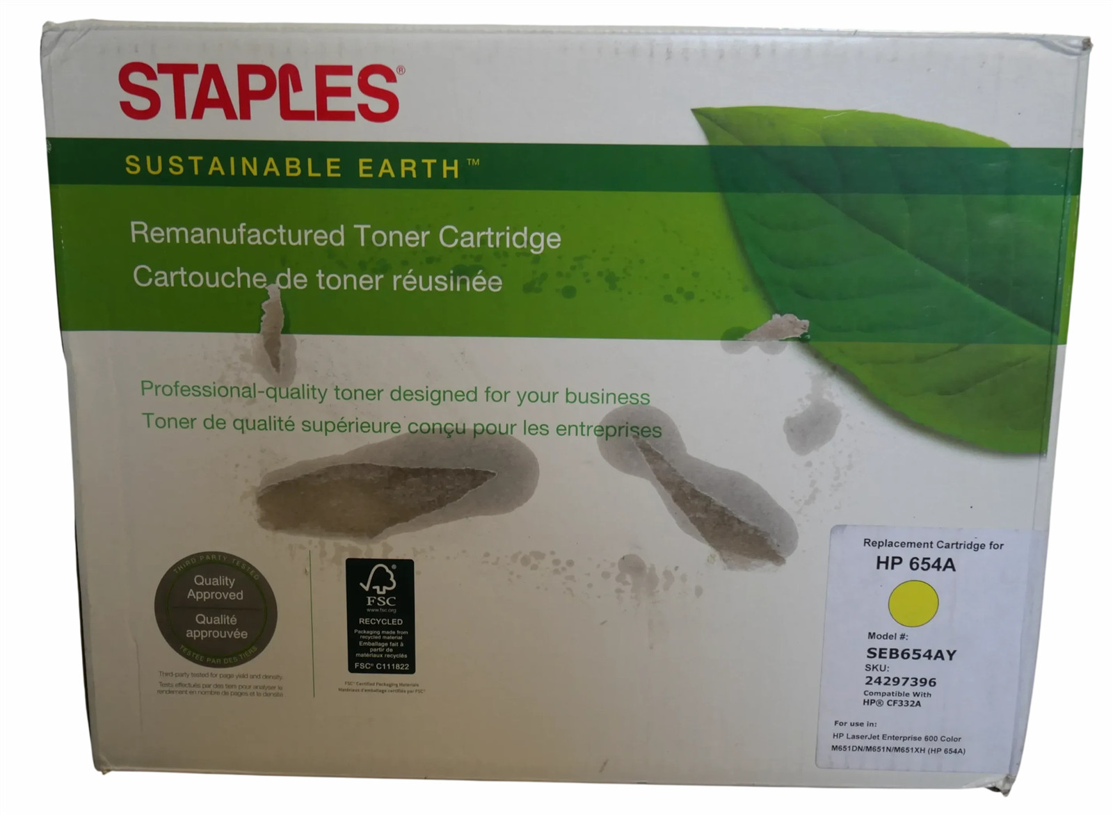 Staples Yellow Standard Yield Toner Cartridge Replacement for HP 654A