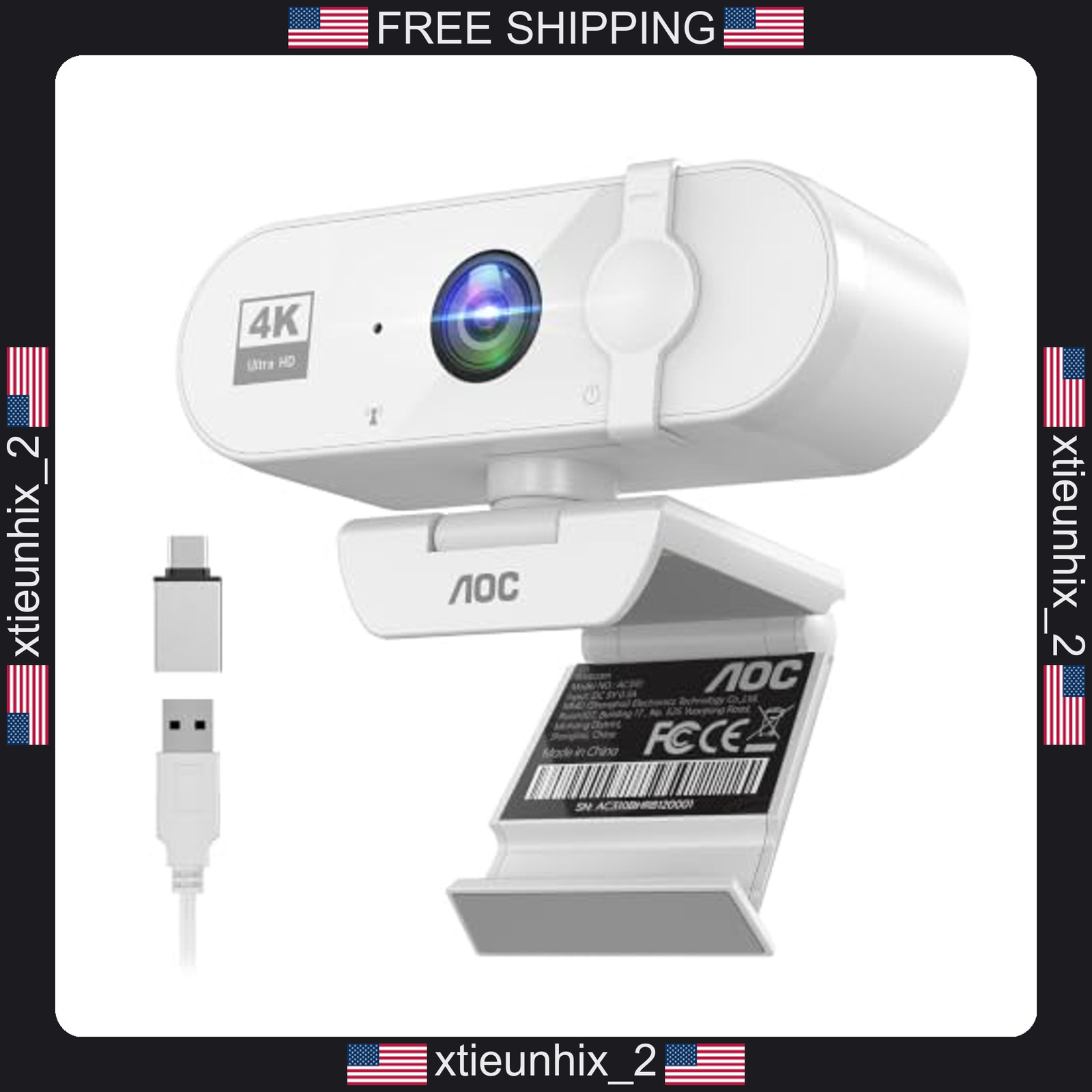 4K Webcam with Noise-Canceling Mic, Wide-Angle, Privacy Cover, USB-C