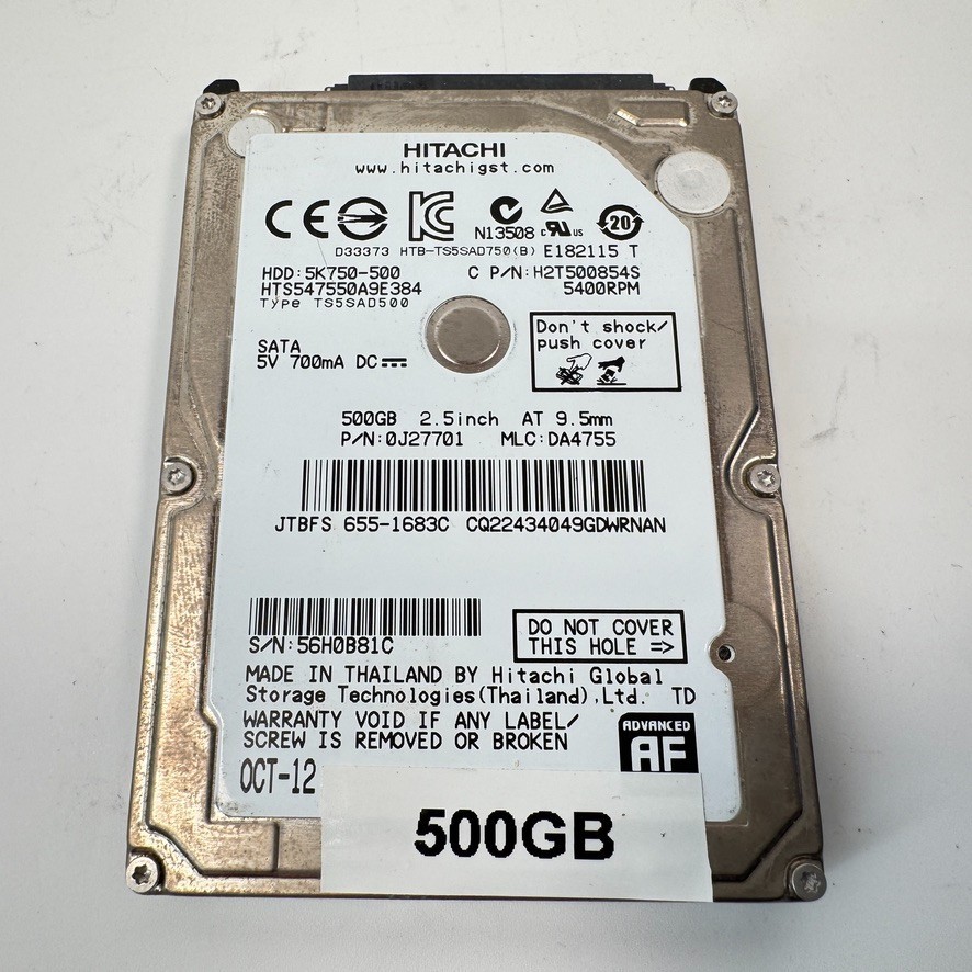 Hitachi 5K750-500 500GB SATA 2.5" Internal Hard Drive - WORKS