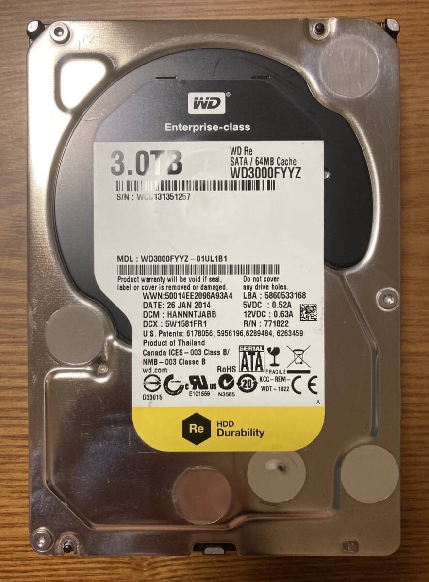 [Excellent condition] Western Digital WD Re Enterprise WD3000FYYZ 3.5-inch HDD 3