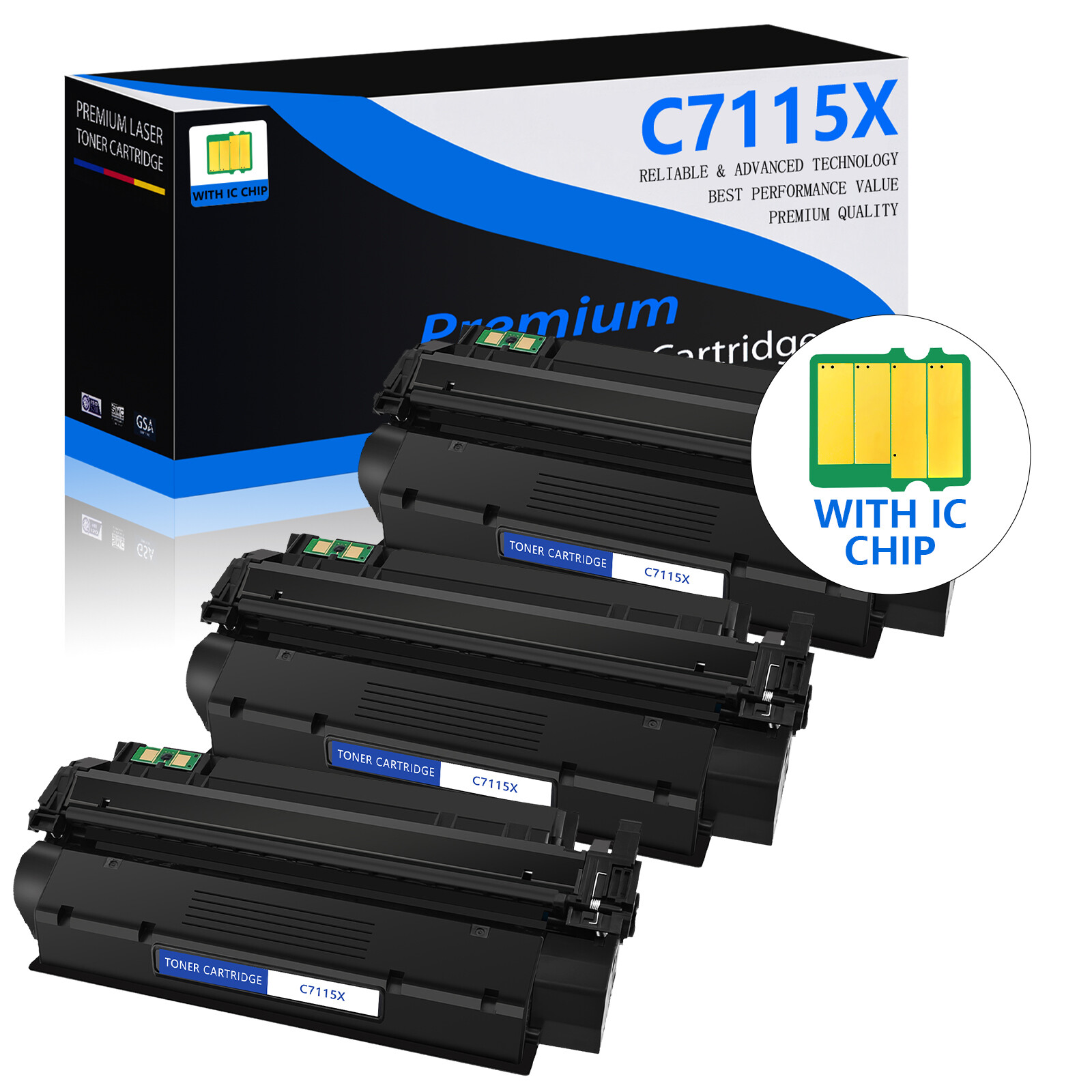 for HP 3PK C7115X Black Toner Cartridge LaserJet 3320nmfp 3330 3330mfp 3380