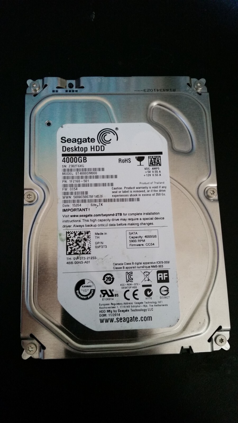 4000GB hard drive, Seagate, 5900RPM