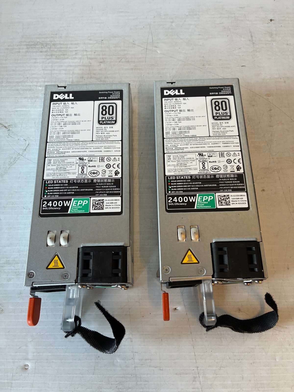 LOT OF 2 Genuine Dell PowerEdge R740 740xd 2400W Power Supply D2400E-S0 J1CC3