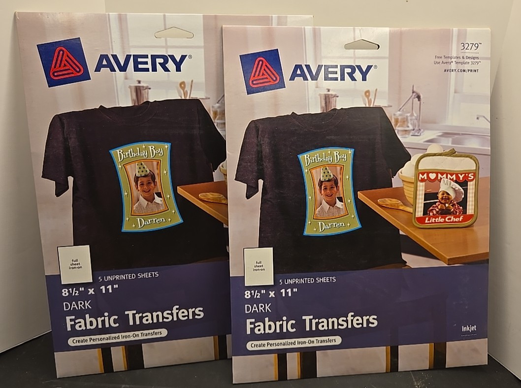 LOT OF 2  Avery 3279 CUSTOM TRANSFERS  Fabric T-shirts Printable Iron-On 8.5x11