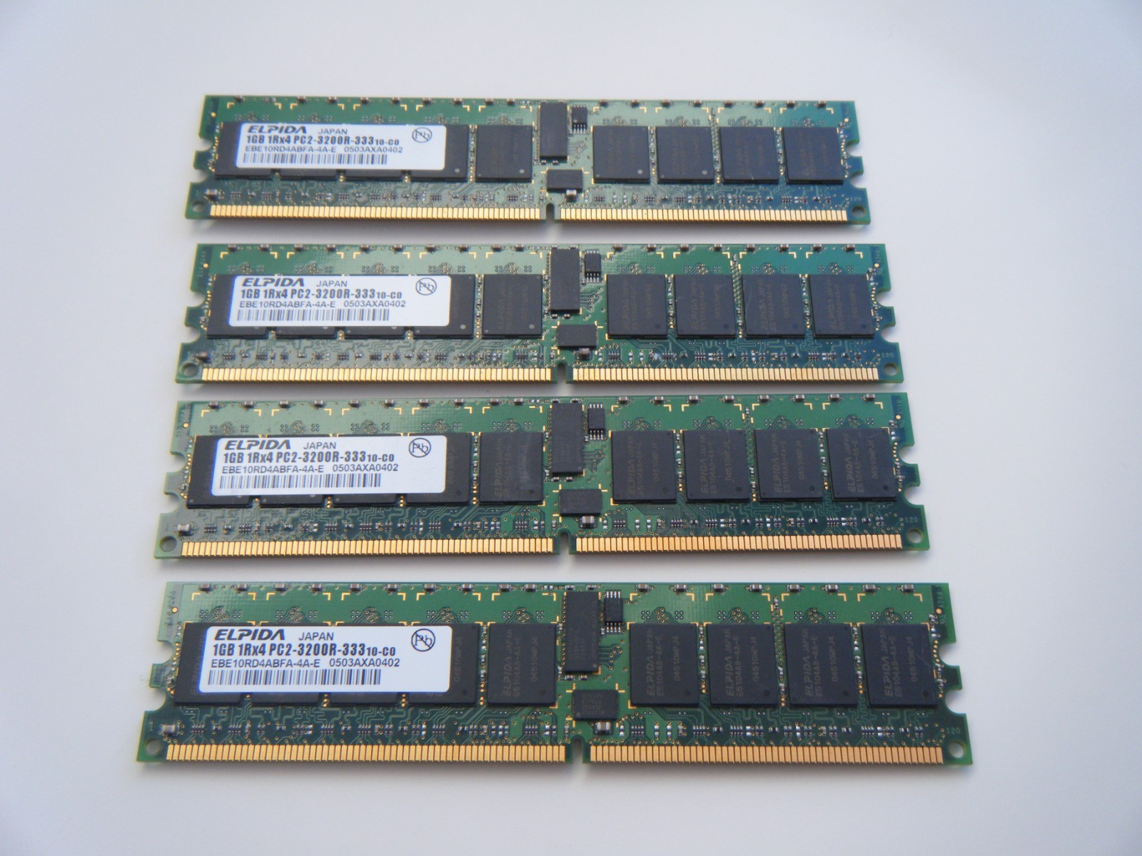 4GB (4 1gb sticks) of 1Rx4 PC3200R-333 Elpida PC Computer Memory. Made in Japan