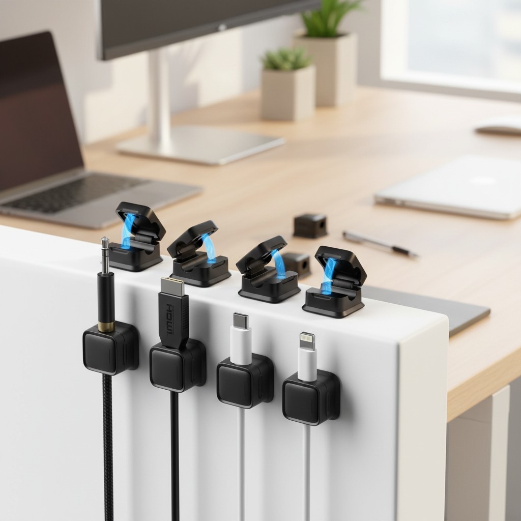 Effortless Cable Organization: 8 Pack Magnetic Adhesive Cord Holders in Black
