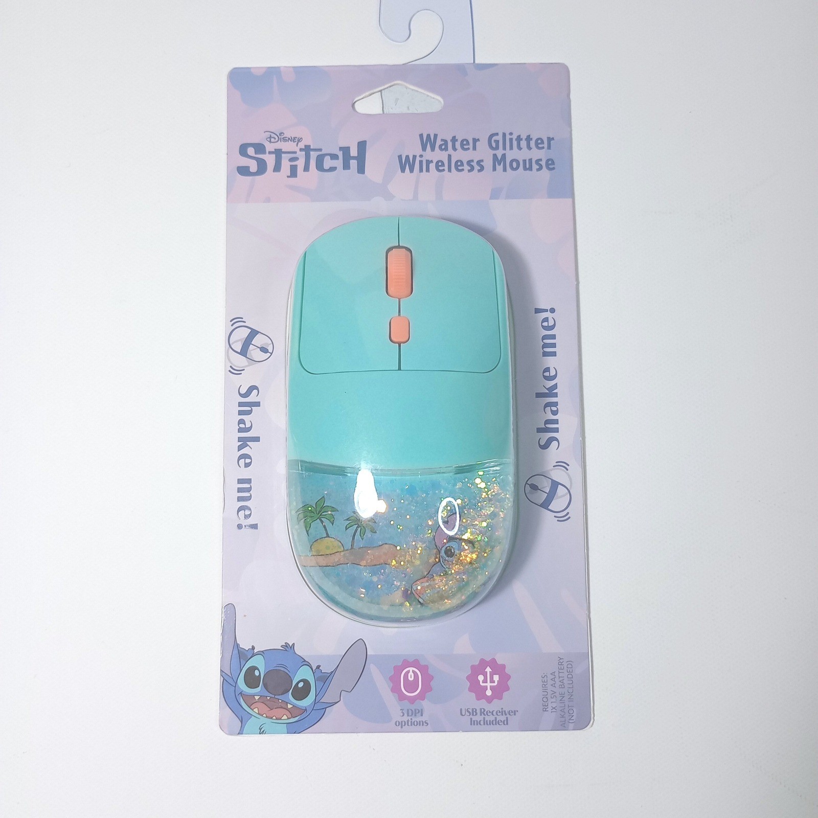 Disney Stitch Water Glitter Wireless Mouse Teal Blue Lilo & Stitch Computer Desk