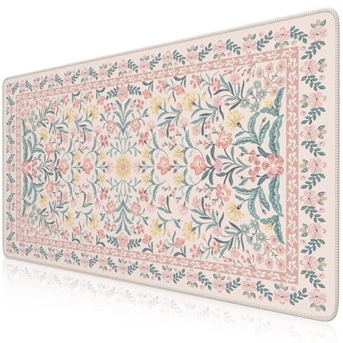 Desk Mat Mouse Pad 35.4x15.7 Pink Floral Office