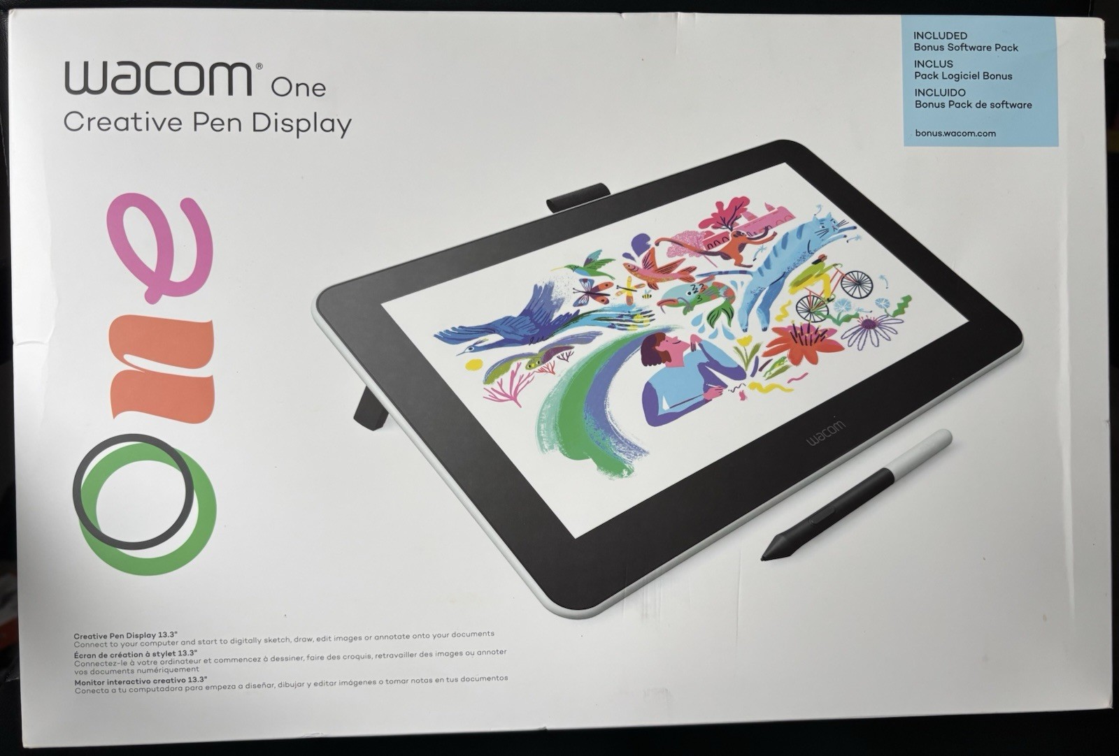 2020 Wacom One Creative Pen Display 13.3”1920x1080 HD Display Black Open Box NEW