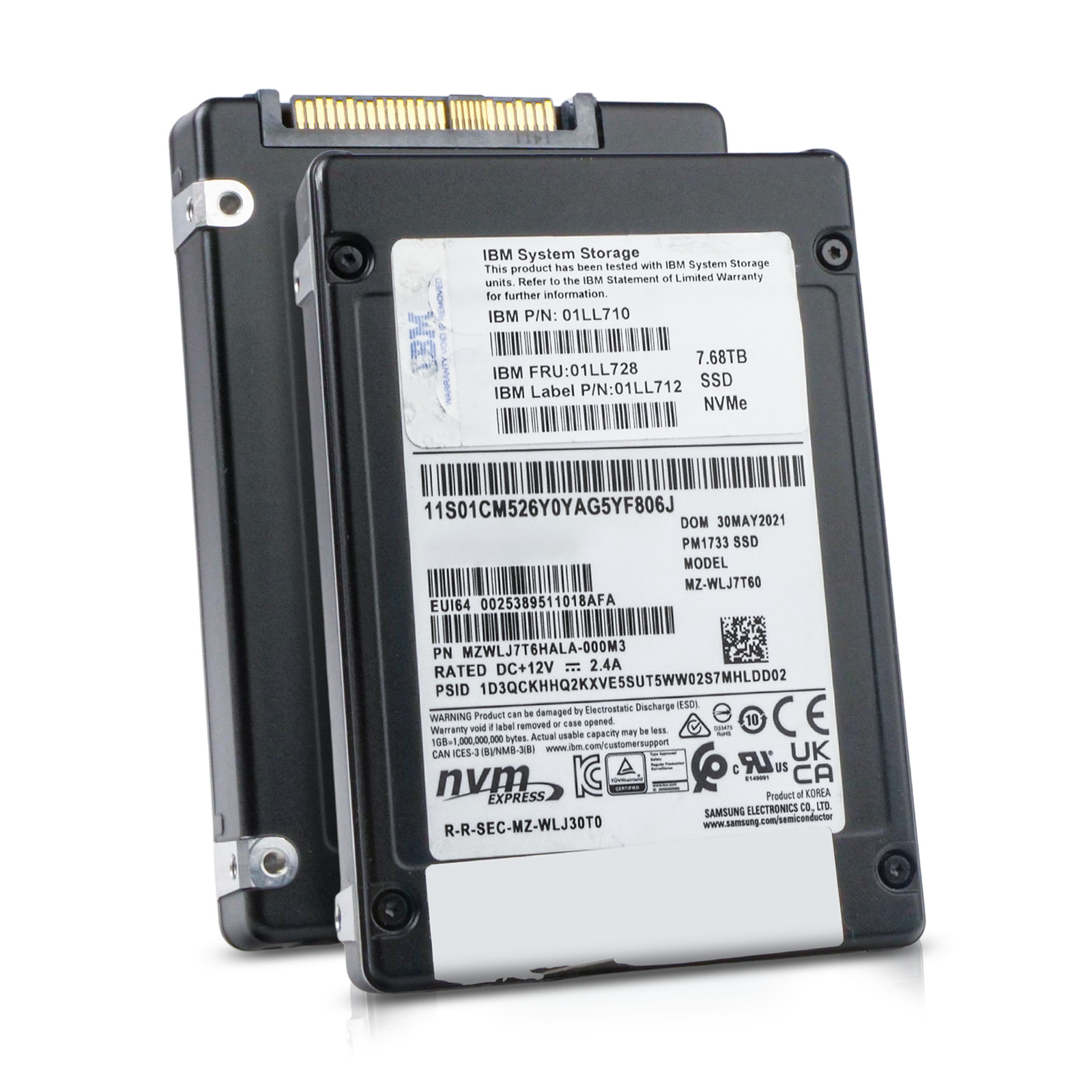 IBM/Samsung PM1733 7.68TB MZWLJ7T6HALA PCIe Gen 4.0 x4 8GB/s U.2 NVMe 2.5" SSD