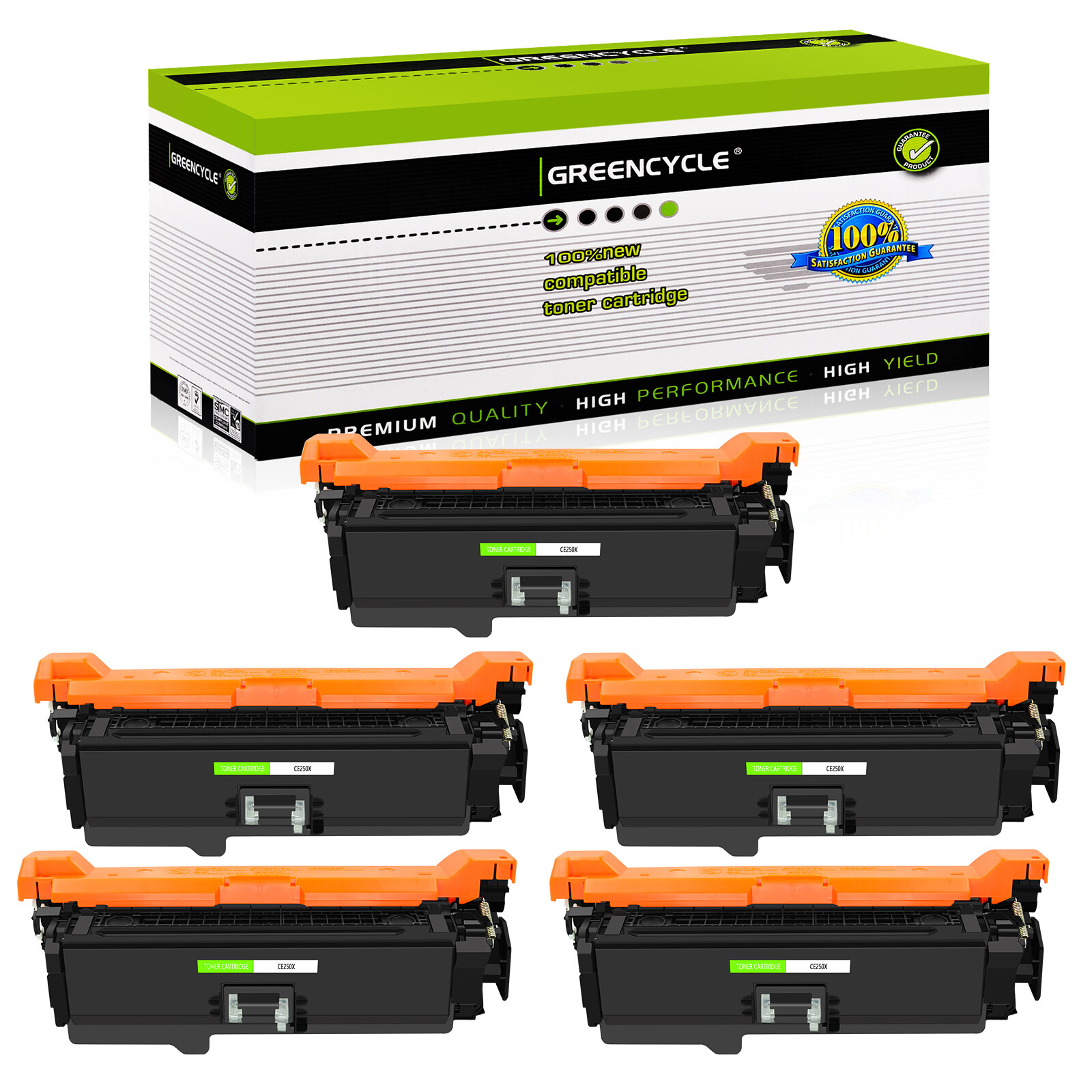 GREENCYCLE 5PK CE250X High Yield Toner Cartridge For HP LaserJet CP3525x CP3525