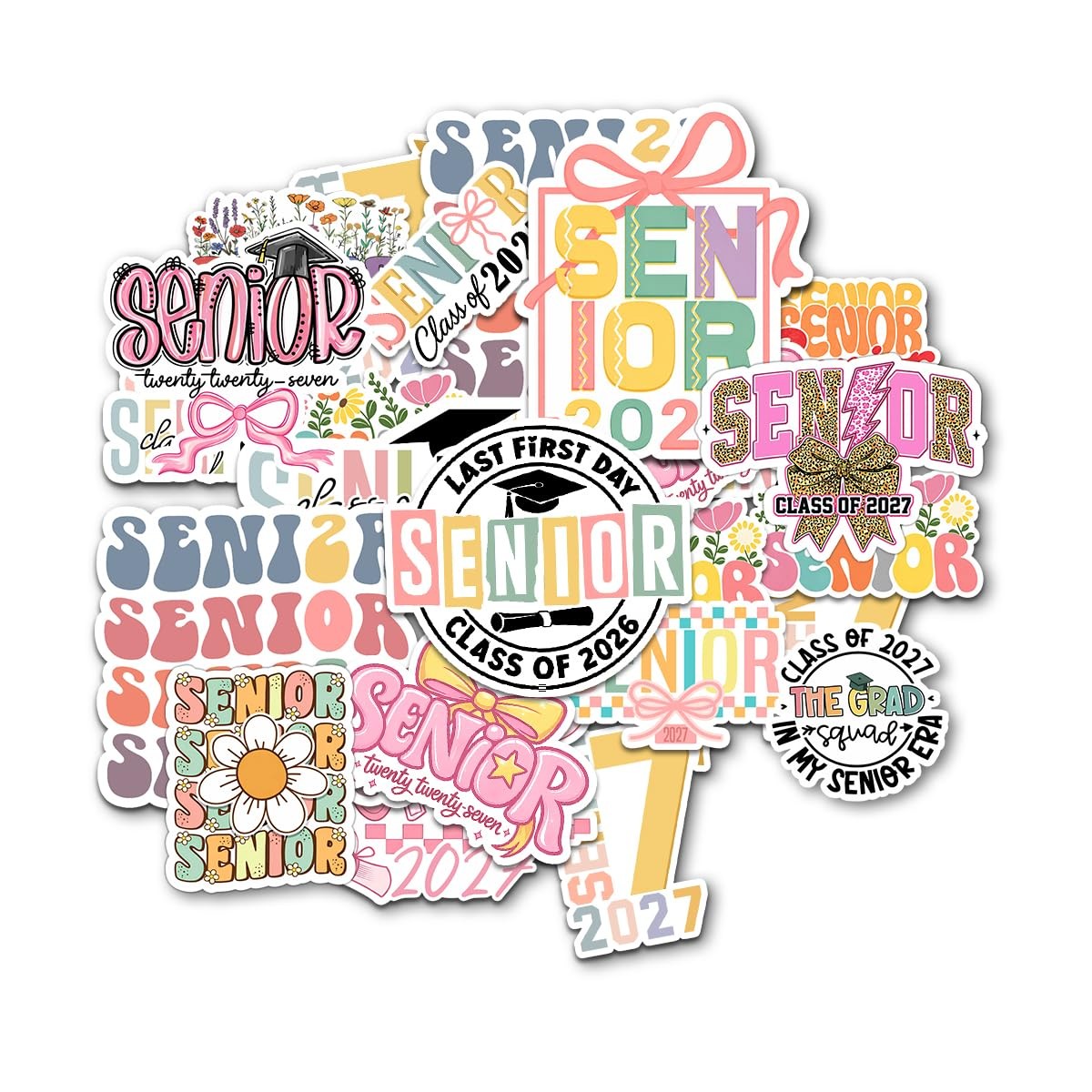 (16pcs) Senior Stickers Class of 2027 Cute High School 3 Inches, Senior27_12