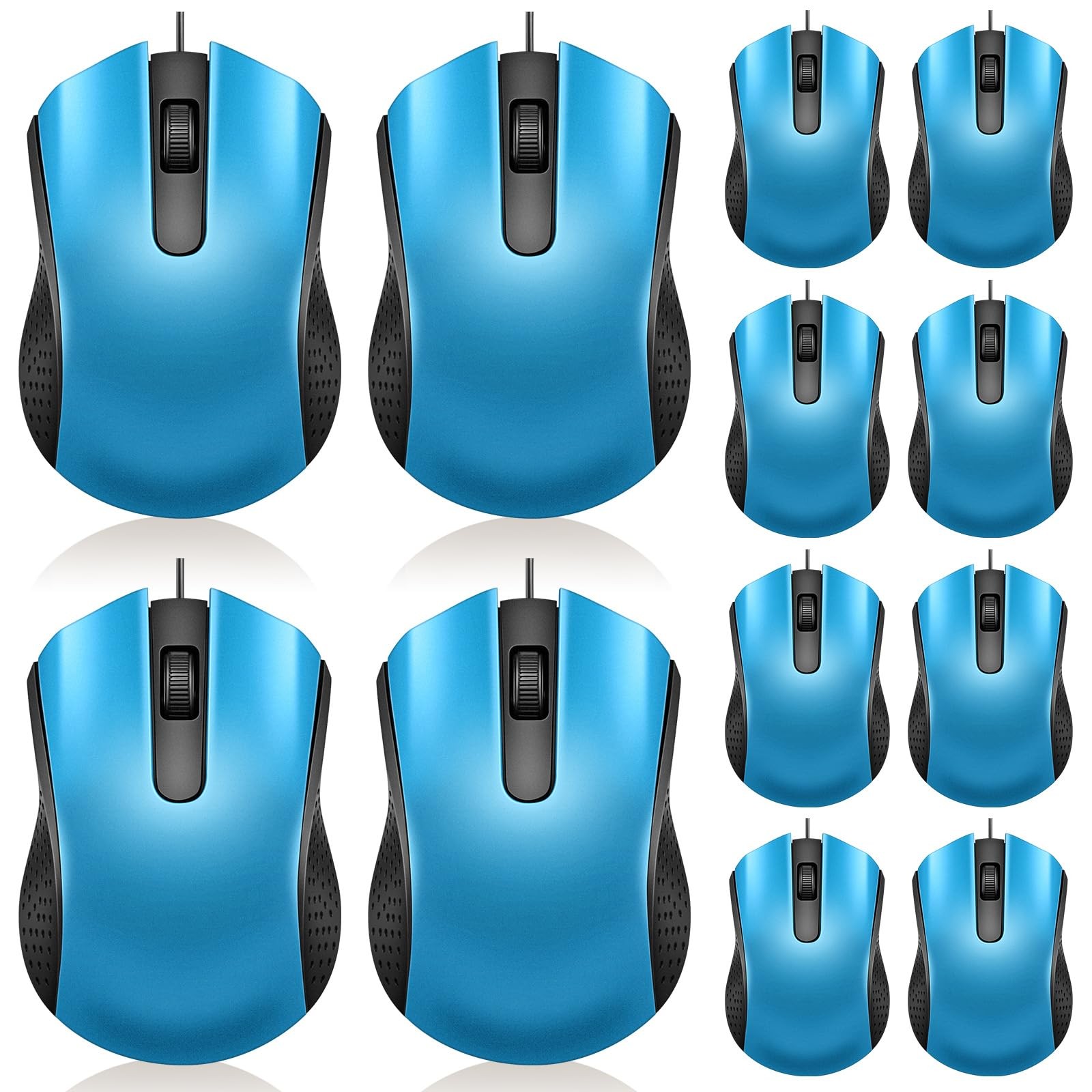 12 PCS Light Blue Wired Computer Mouse Bulk Cord USB Ergonomic Mice Laptops