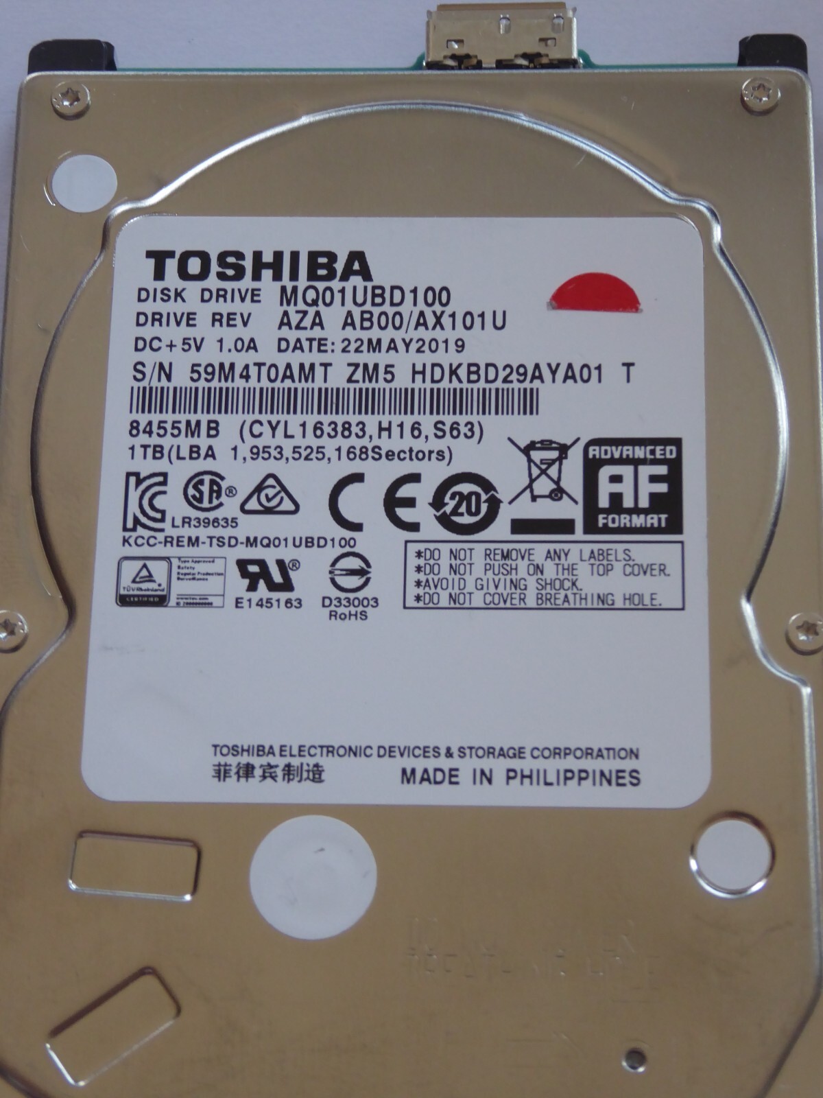 Toshiba MQ01UBD100 AZA AB00 /AX101U FEB 2017 - MAY 2019 1TB