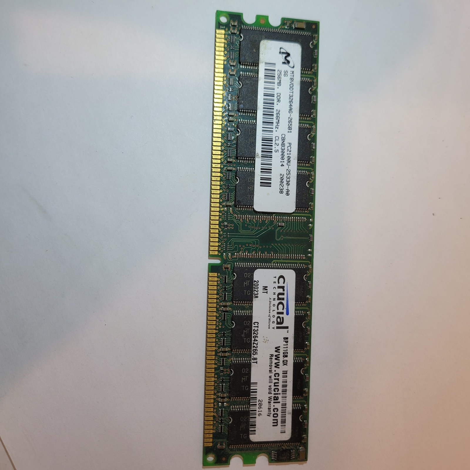 Crucial 256MB DDR PC2100U-25330-A0 266MHz CL2.5 Desktop RAM Memory Module