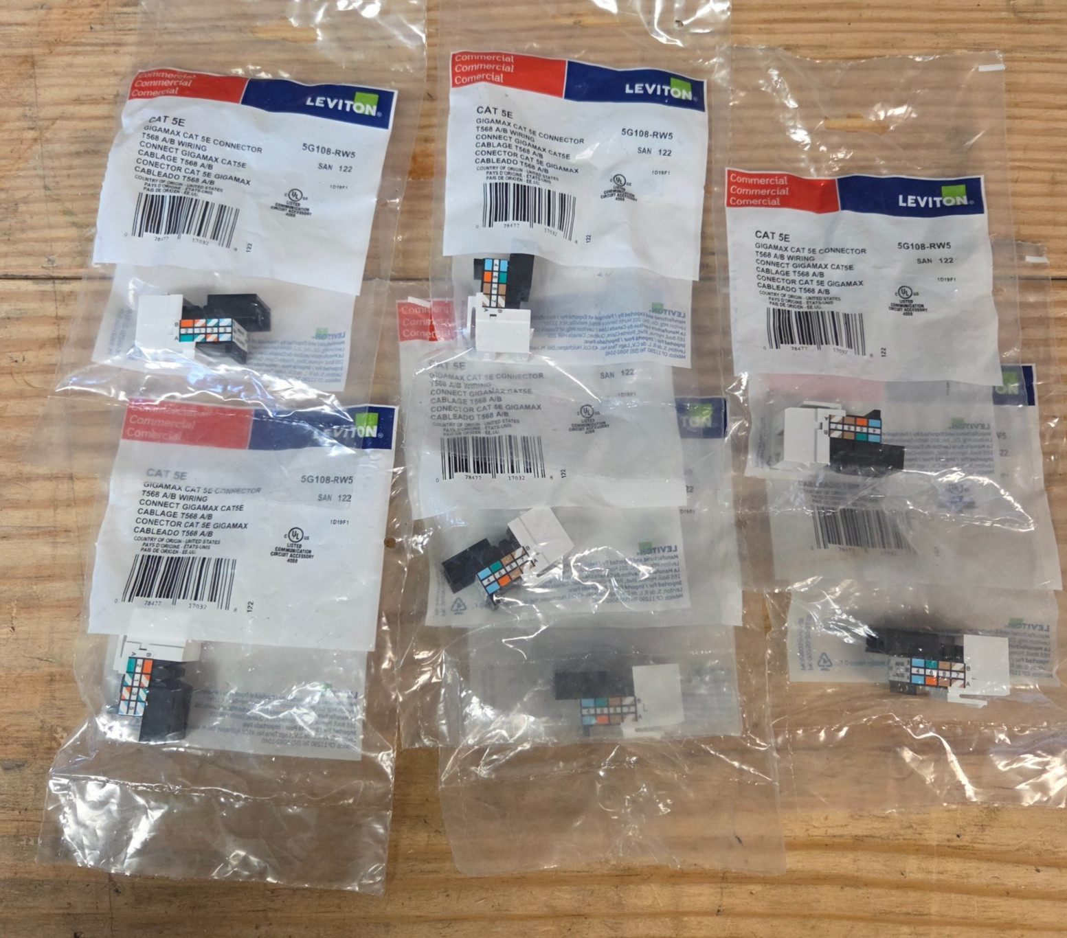 LOT OF 7 LEVITON GIGAMAX CAT 5E CONNECTOR 5G108-RW5 SAN 122