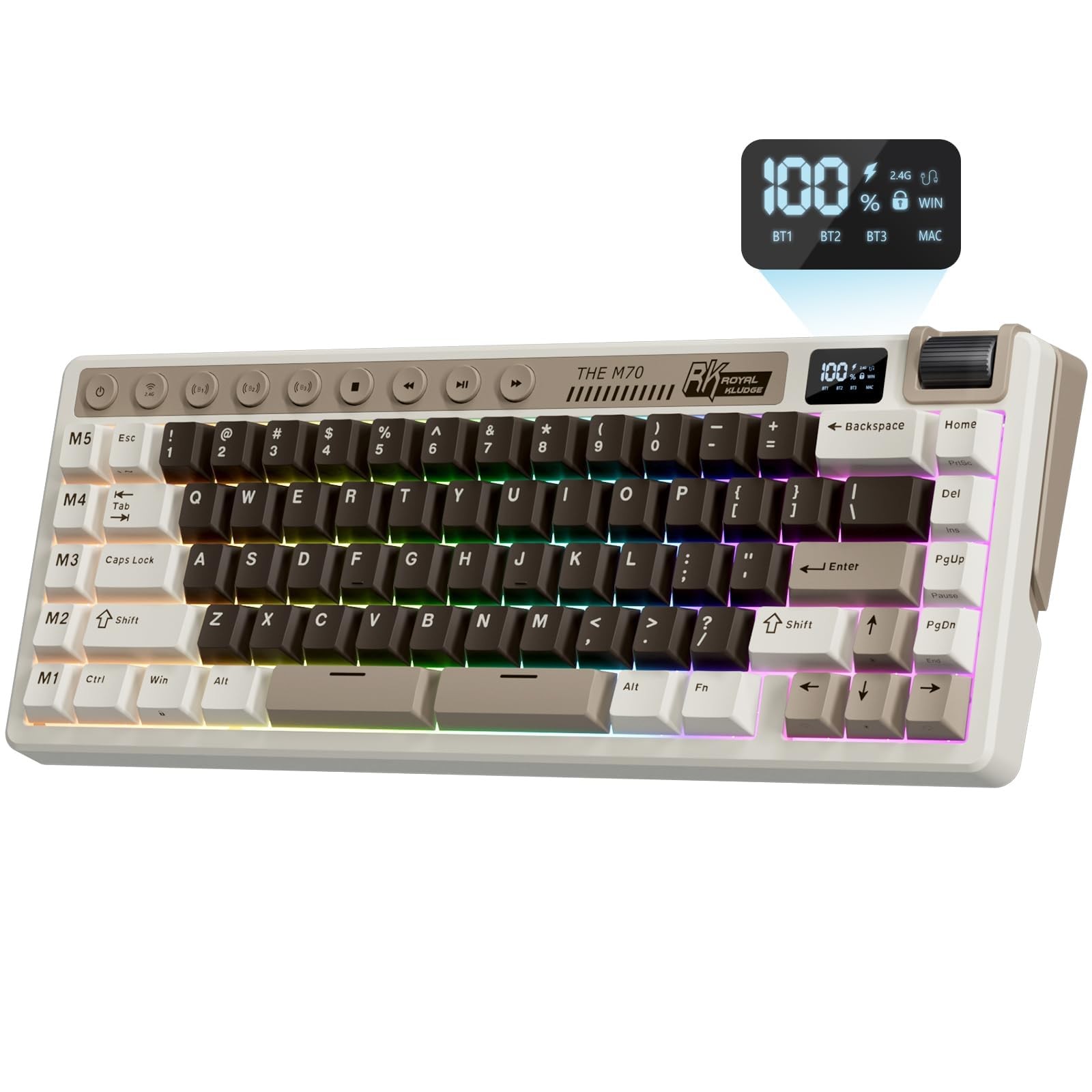 M70 Wireless Mechanical Keyboard with Macro Keys 2.4GHz/Bluetooth/Wired 75% G...
