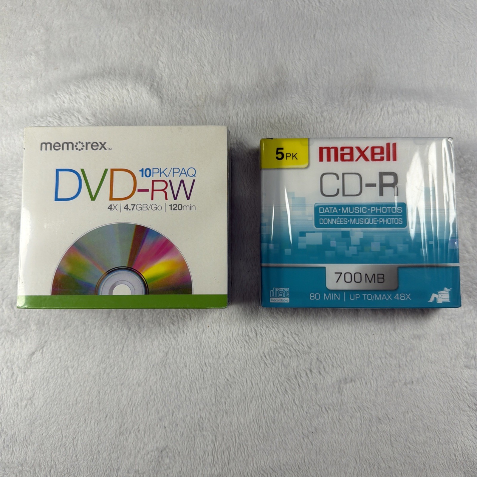 Memorex DVD-RW 10 Pack + Maxell CD-R 5 Pack Blank Discs NEW SEALED Lot