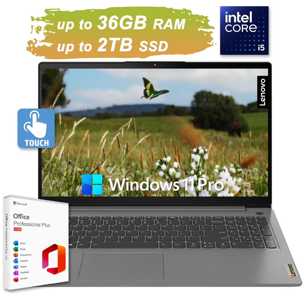 Lenovo IdeaPad 3 Laptop 15.6" Touch Intel i5 Upto 36GB RAM 2TB SSD + Office 2024
